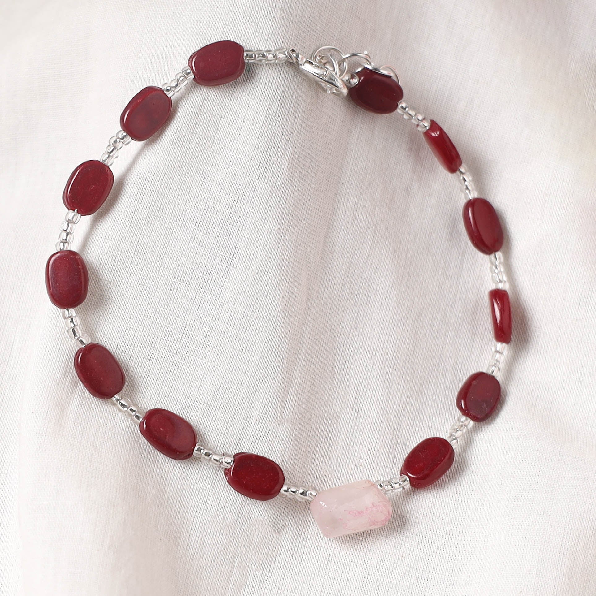 Red - Handcrafted Stone Work Anklet 08 - Image 2