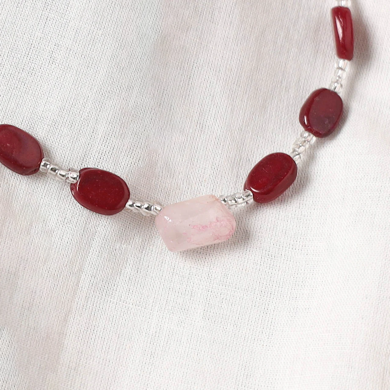 Red - Handcrafted Stone Work Anklet 08 - Image 3