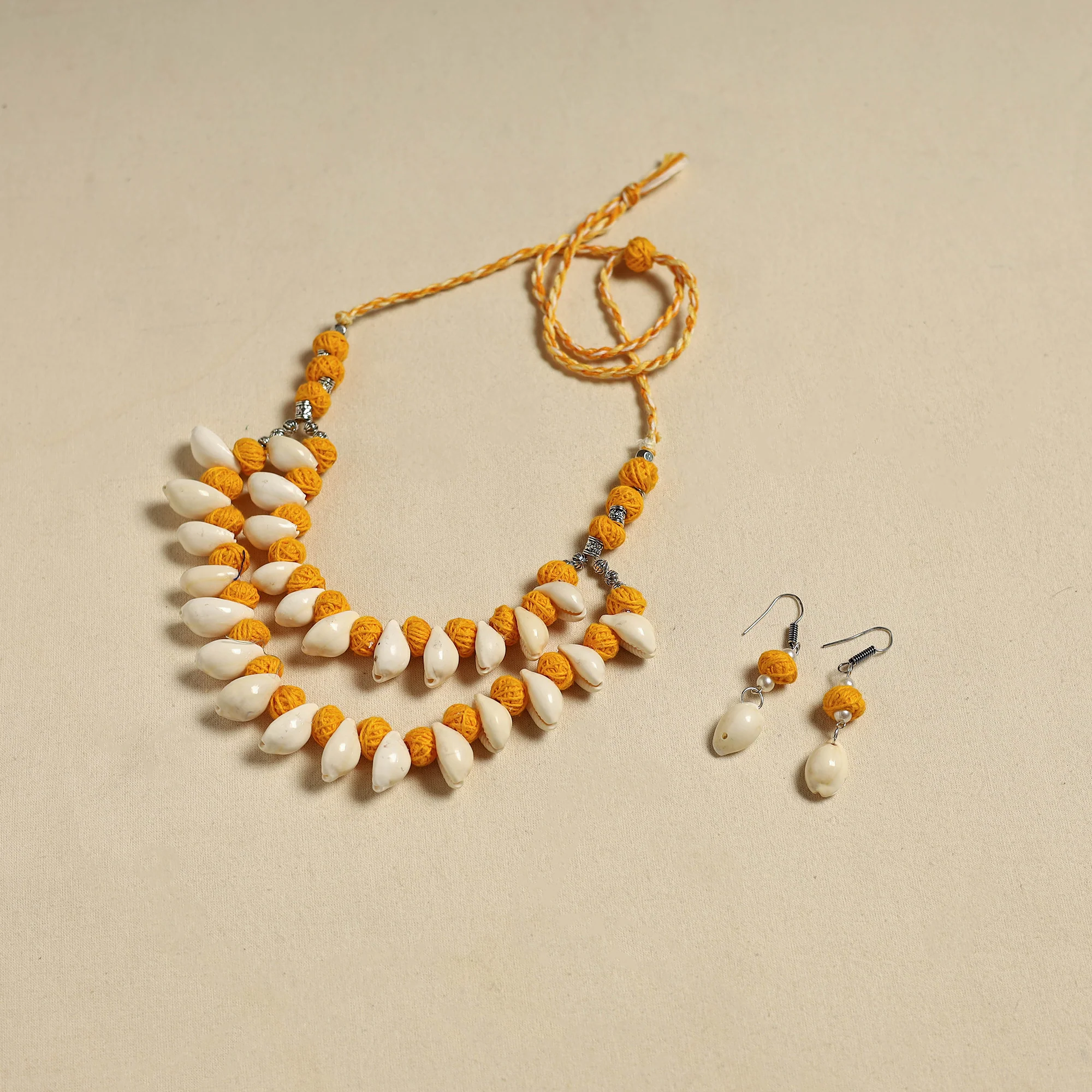 Handcrafted Thread Beads Shell Work Double Layered Necklace Set 16 - Image 2