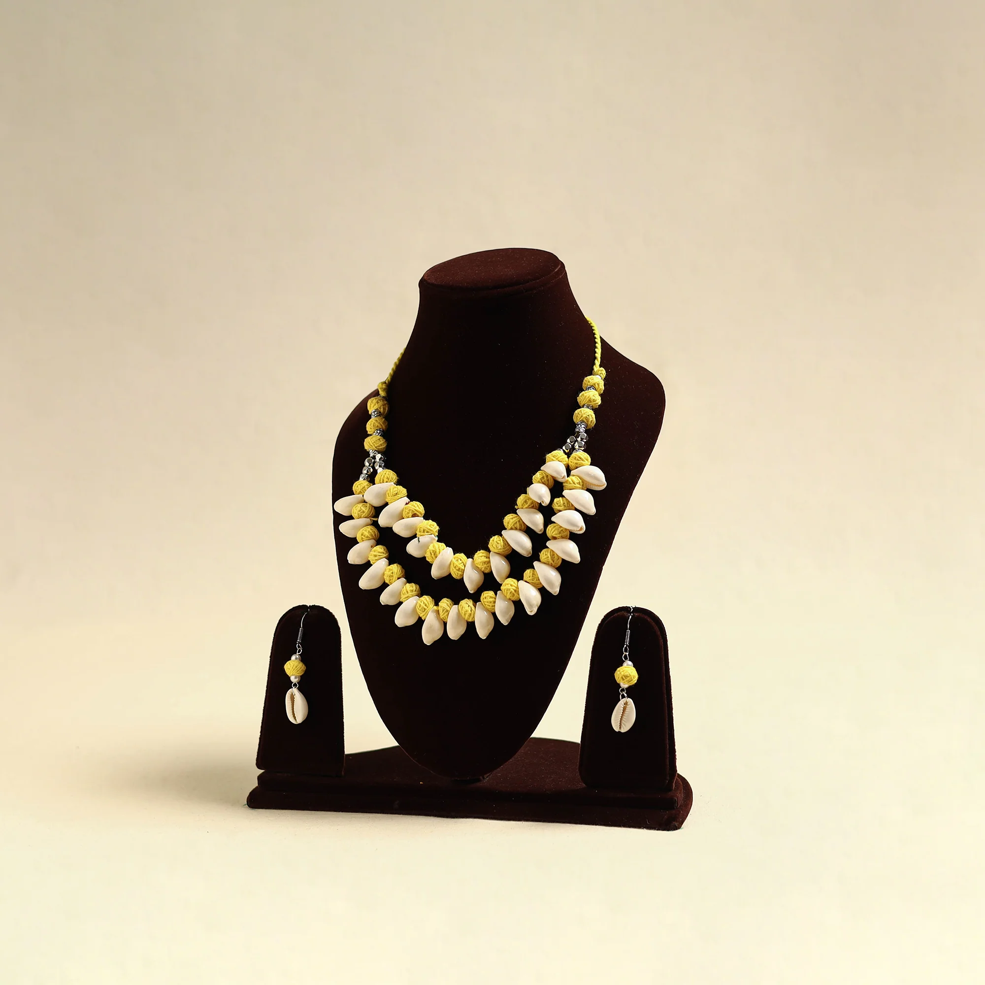 Handcrafted Thread Beads Shell Work Double Layered Necklace Set 18