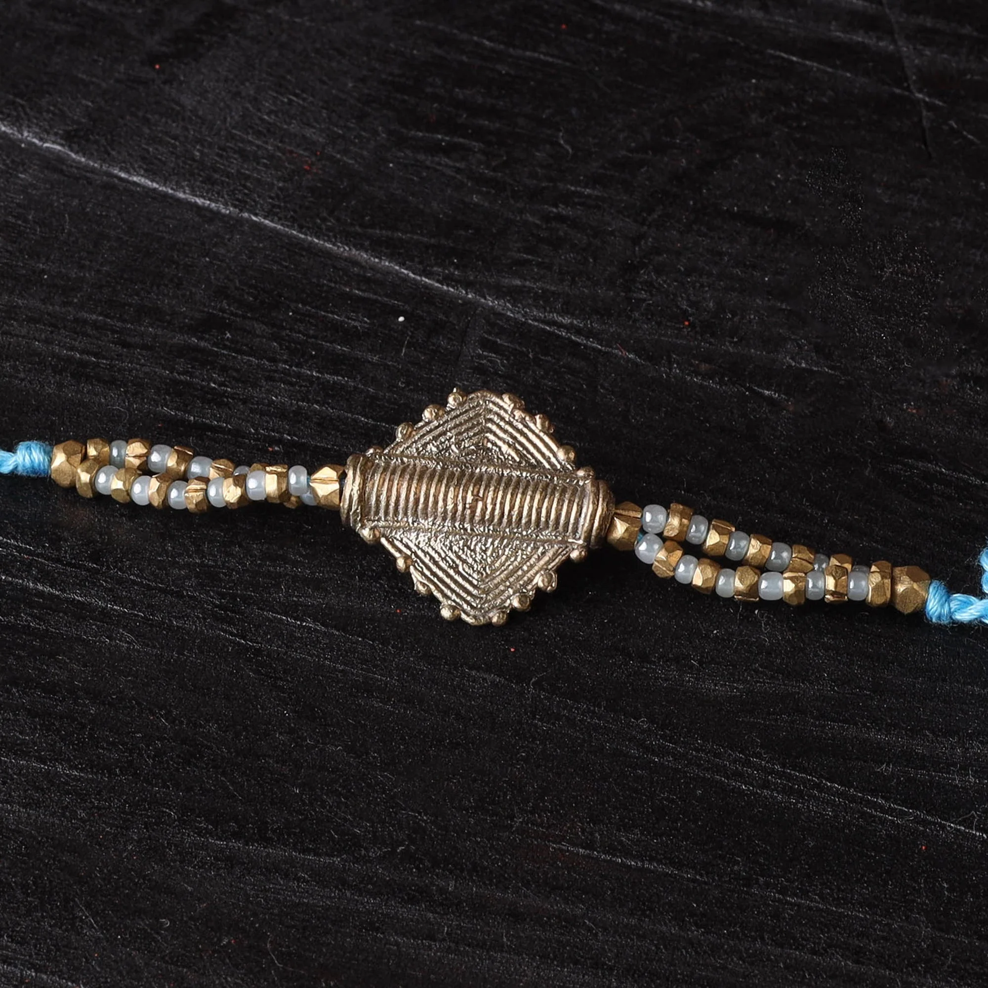 Blue - Handcrafted Tribal Dokra Brass Thread Rakhi 18 - Image 2