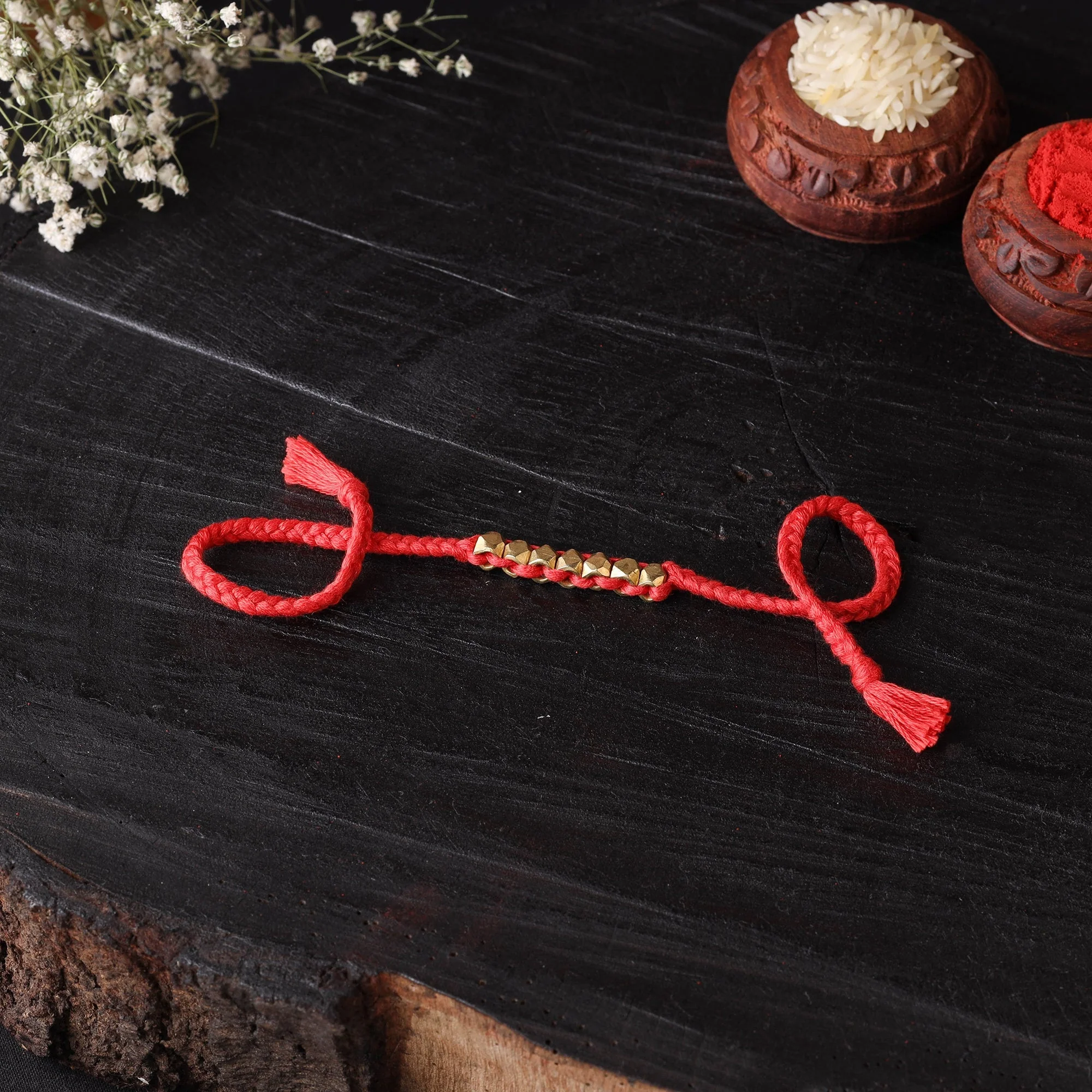 Red - Handcrafted Tribal Dokra Brass Thread Rakhi 22