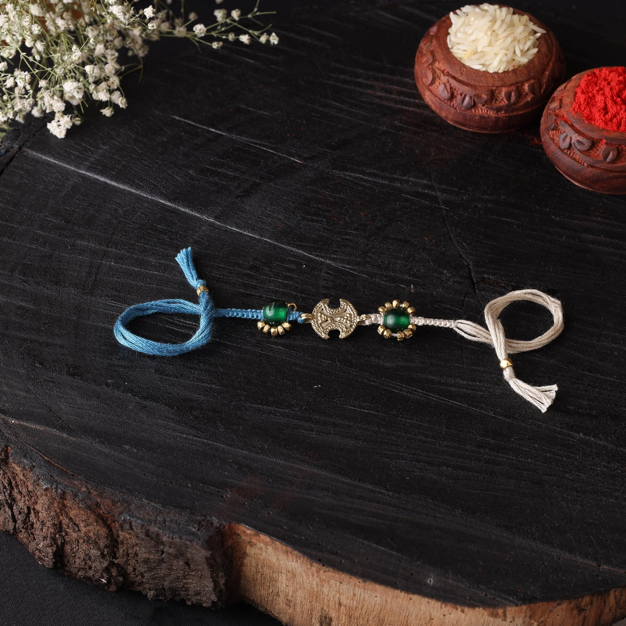 Blue - Handcrafted Tribal Dokra Brass Thread Rakhi 28