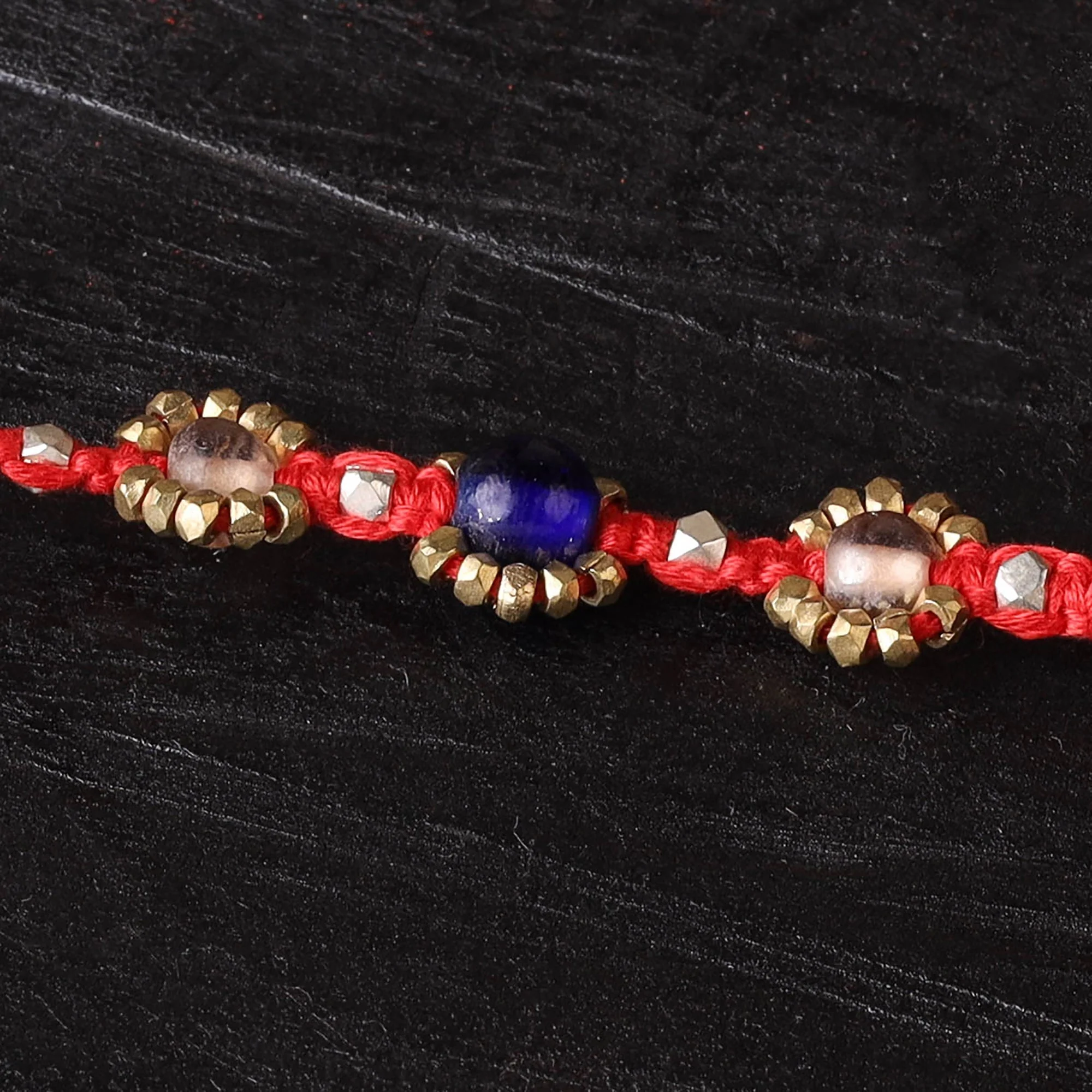 Red - Handcrafted Tribal Dokra Brass Thread Rakhi 31 - Image 2