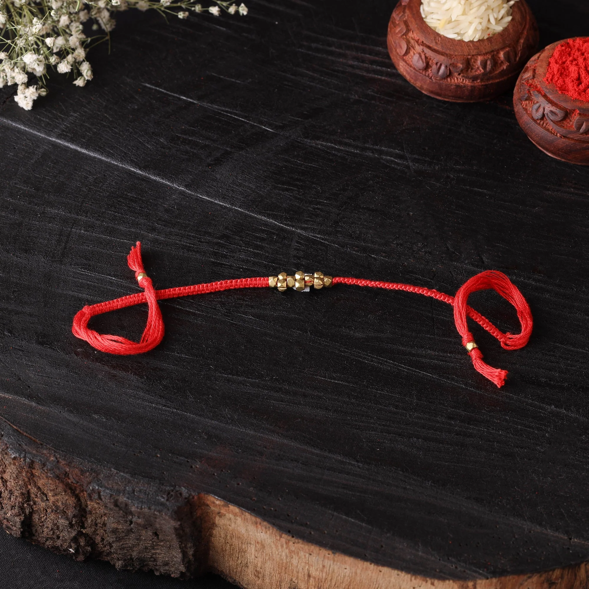 Red - Handcrafted Tribal Dokra Brass Thread Rakhi 42