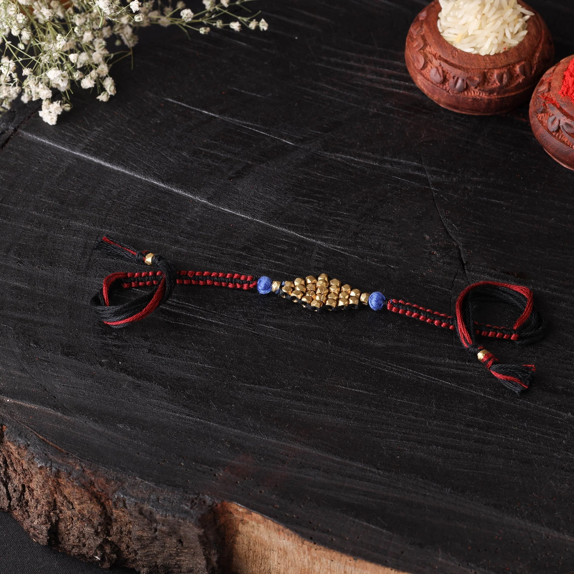 Red - Handcrafted Tribal Dokra Brass Thread Rakhi 44