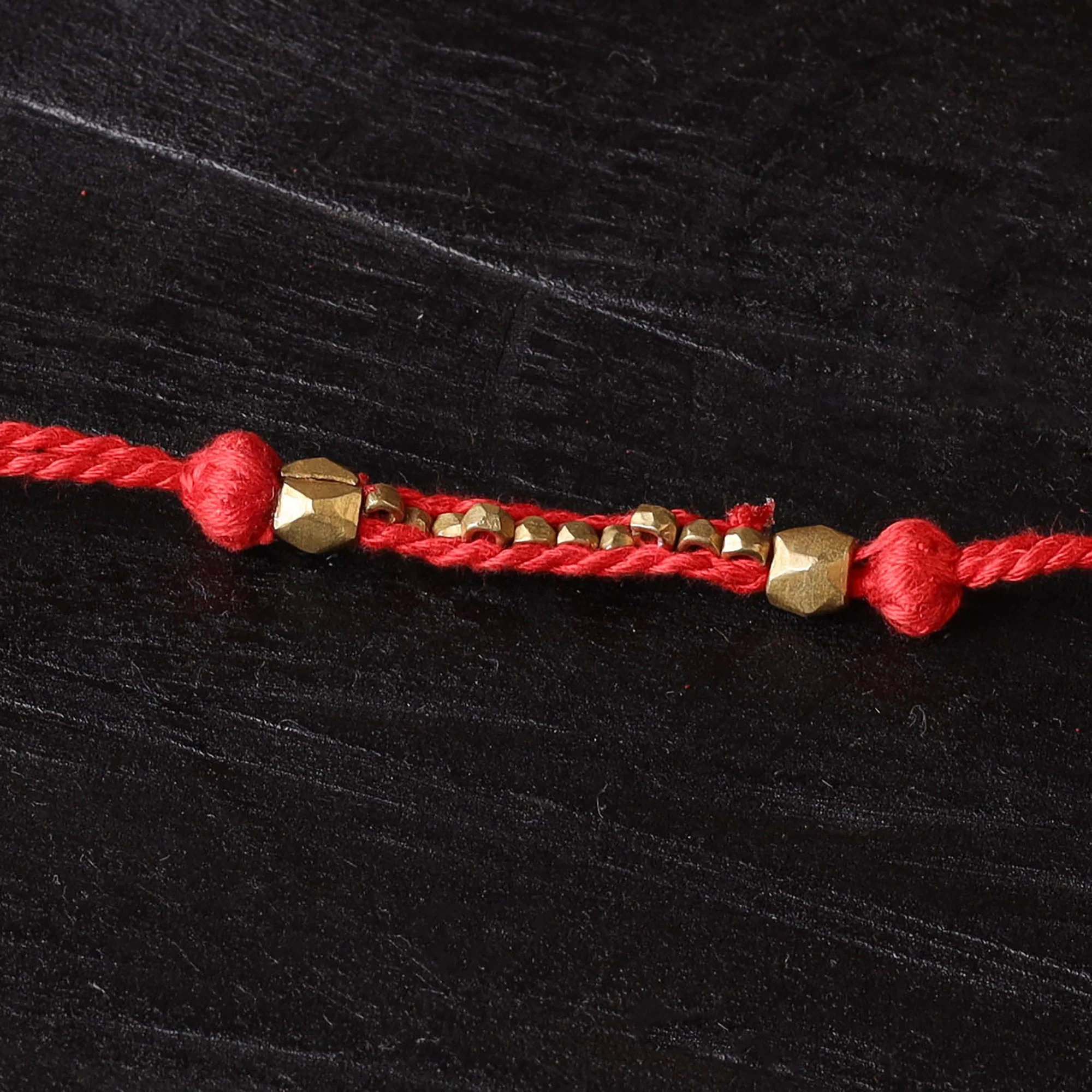 Red - Handcrafted Tribal Dokra Brass Thread Rakhi 47 - Image 2