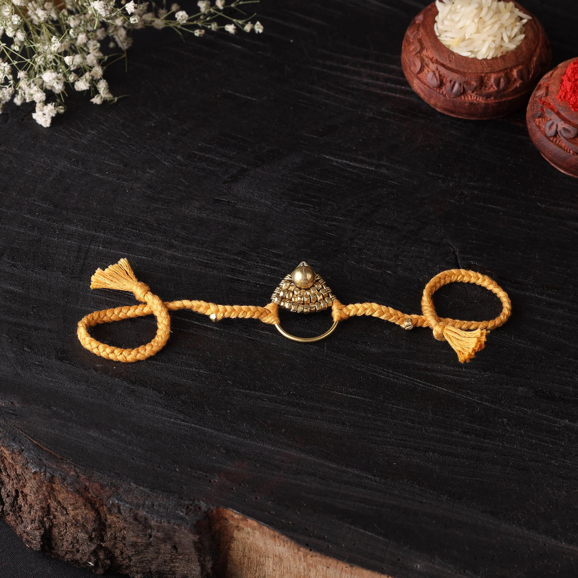 Yellow - Handcrafted Tribal Dokra Brass Thread Rakhi 54