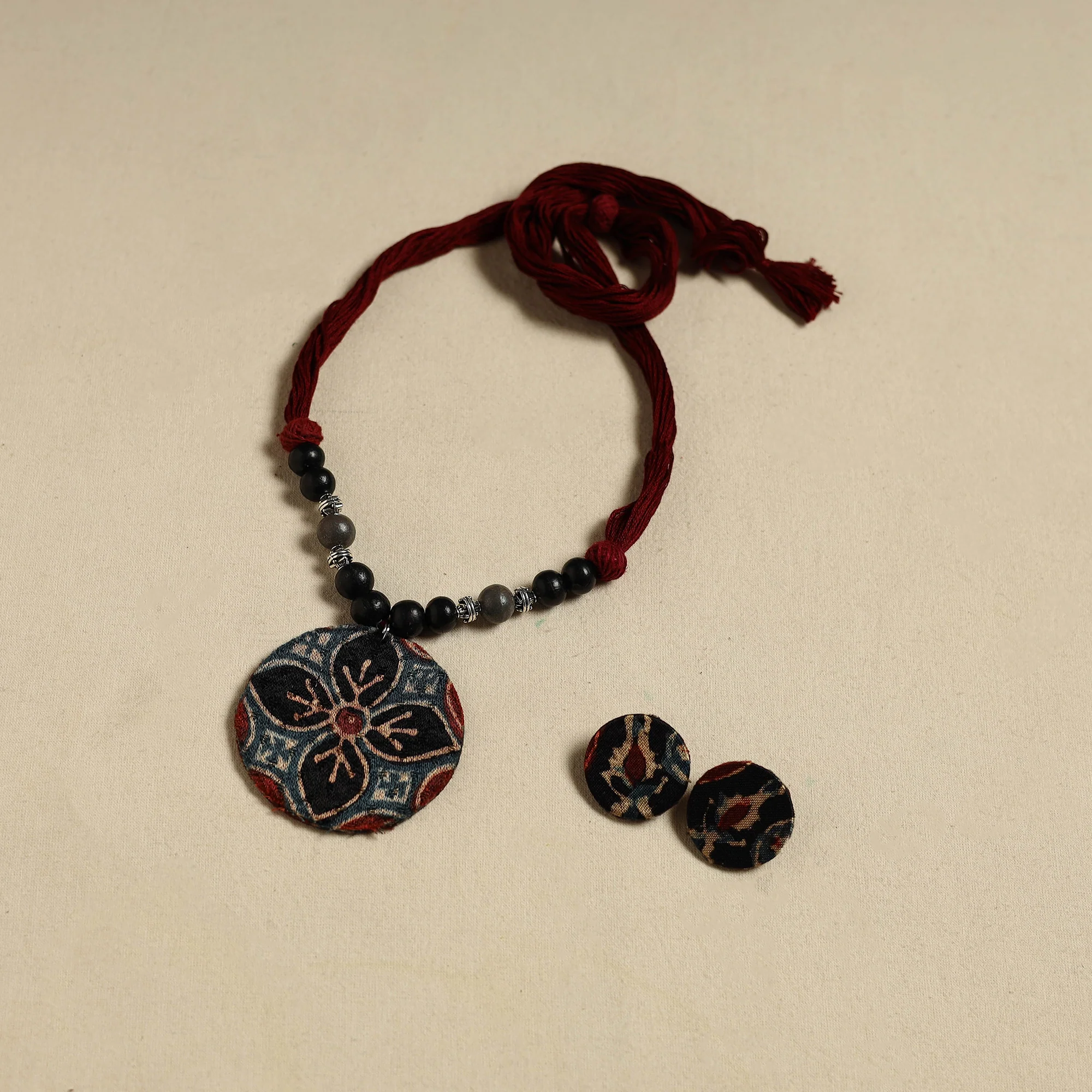 Handcrafted Wooden Beads Fabart Necklace Set 29 - Image 2