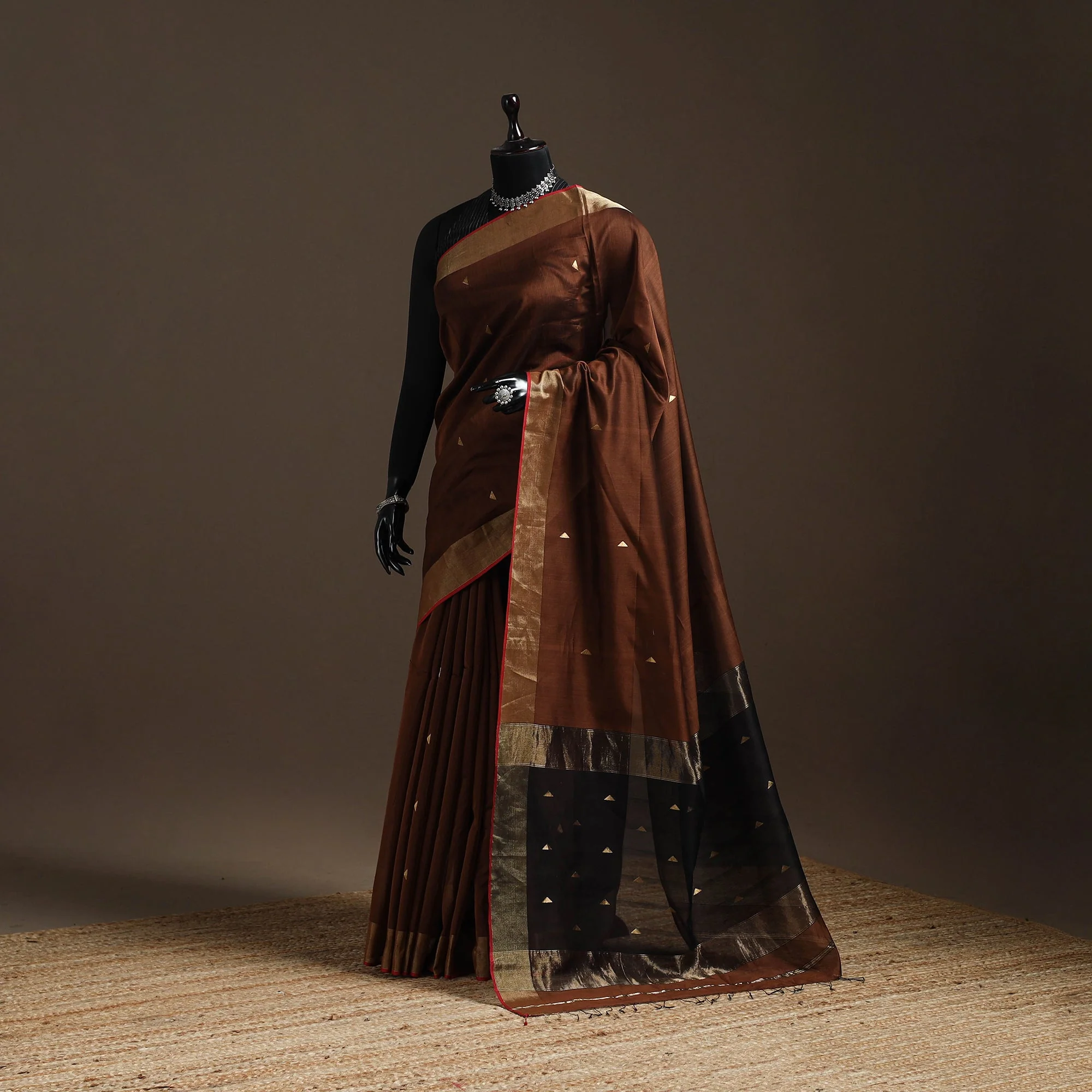 Brown - Handloom Buti Maheshwari Saree with Zari Border 21
