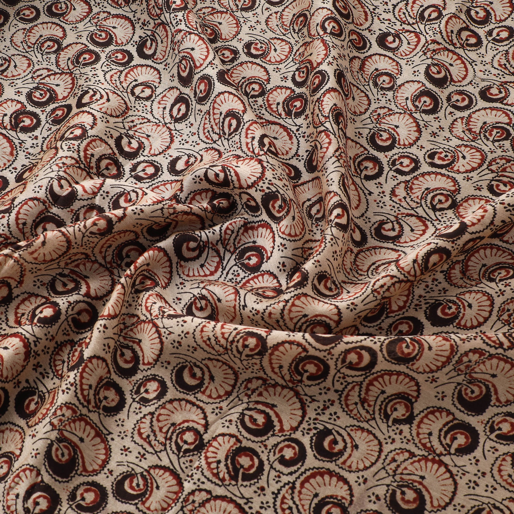 Beige - Handloom Chanderi Silk Natural Dyed Block Print Pedana Kalamkari Fabric 07 - Image 3