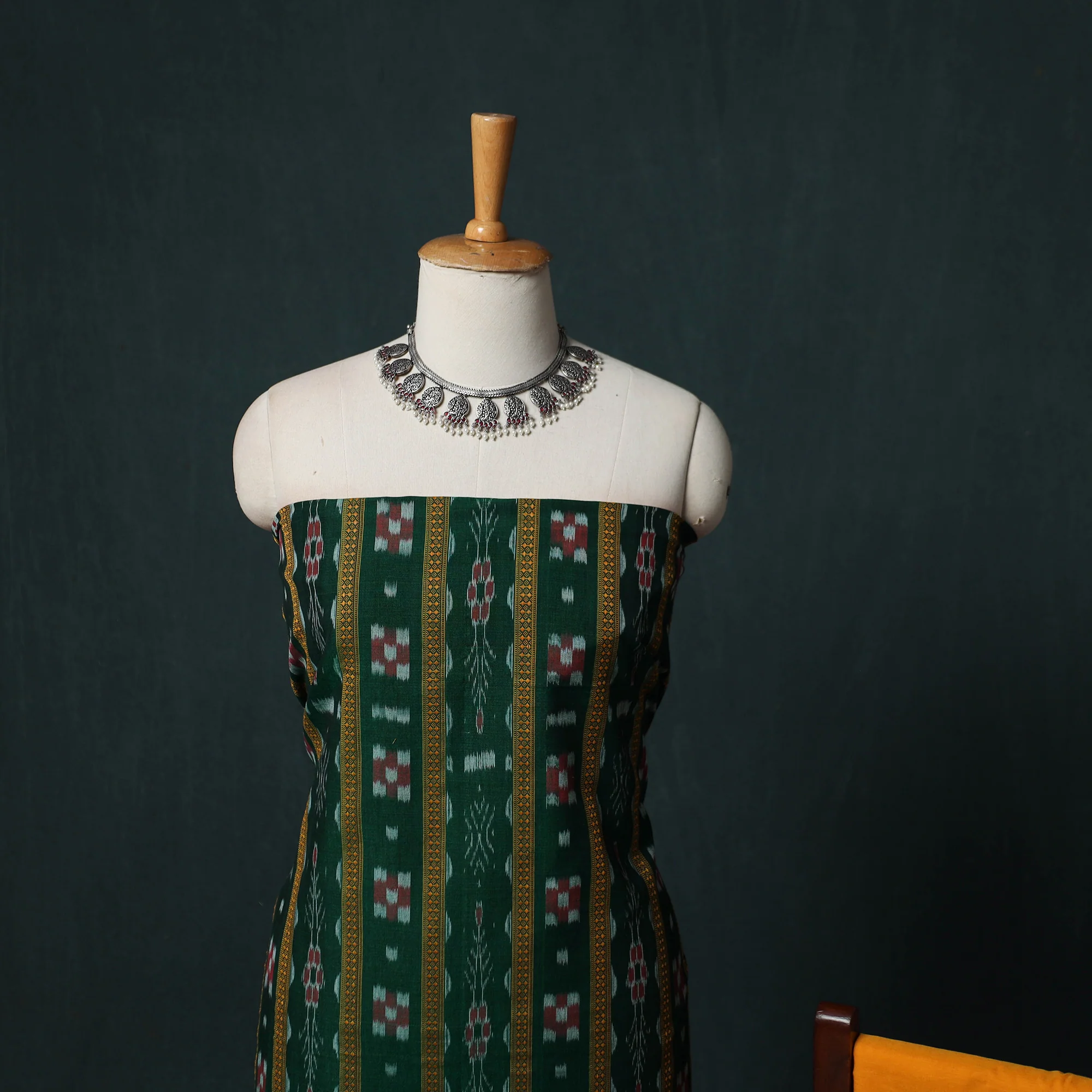 Green - Handloom Cotton 3pc Unstitched Sambalpuri Ikat Dress Material Suit Set 09 - Image 3