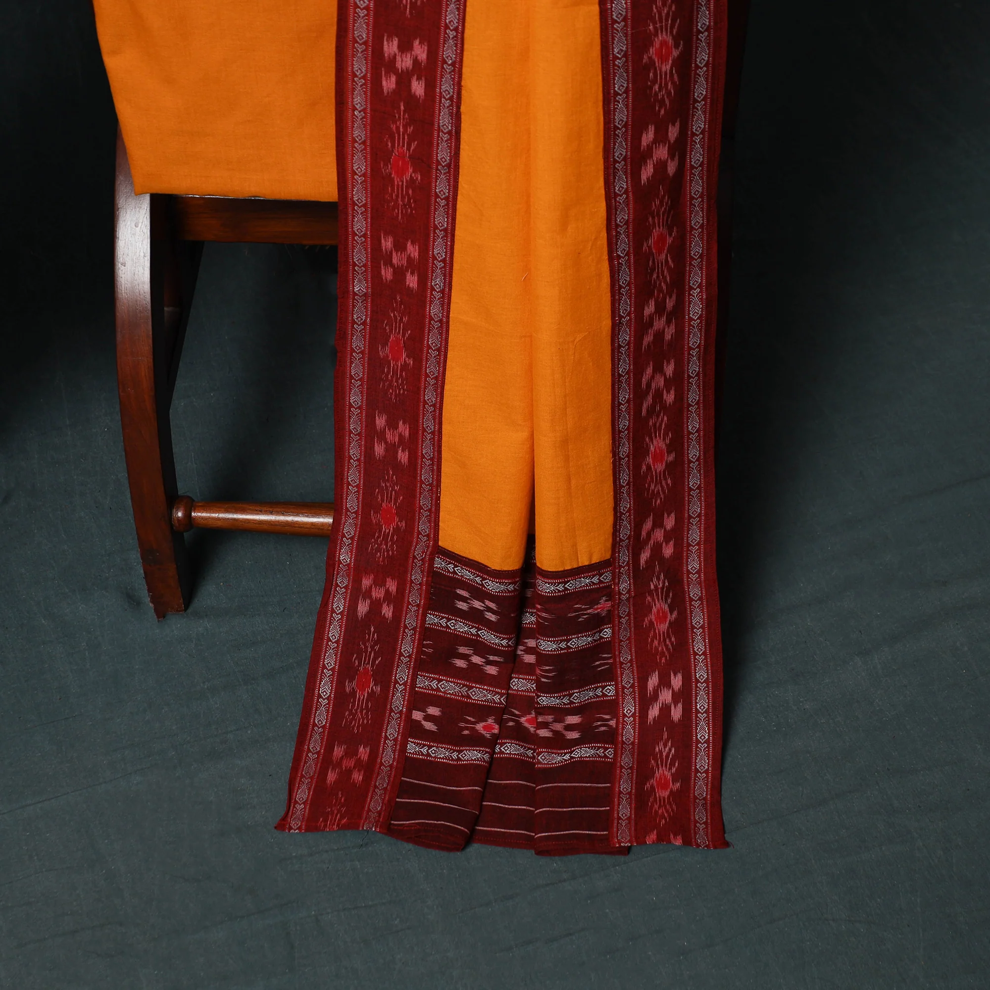 Red - Handloom Cotton 3pc Unstitched Sambalpuri Ikat Dress Material Suit Set 14 - Image 4