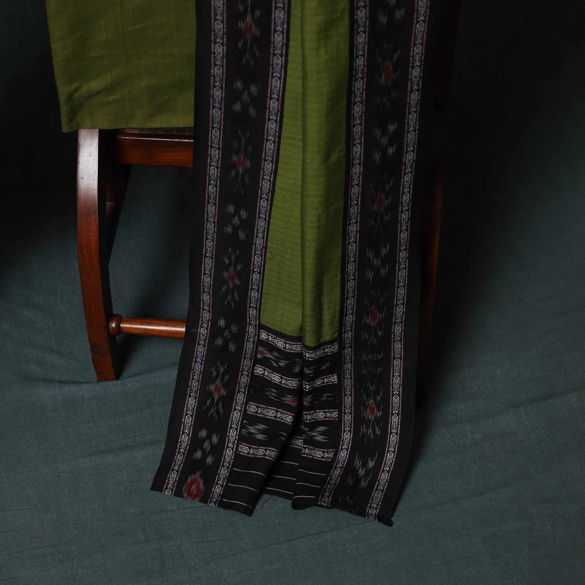 Black - Handloom Cotton 3pc Unstitched Sambalpuri Ikat Dress Material Suit Set 16 - Image 4