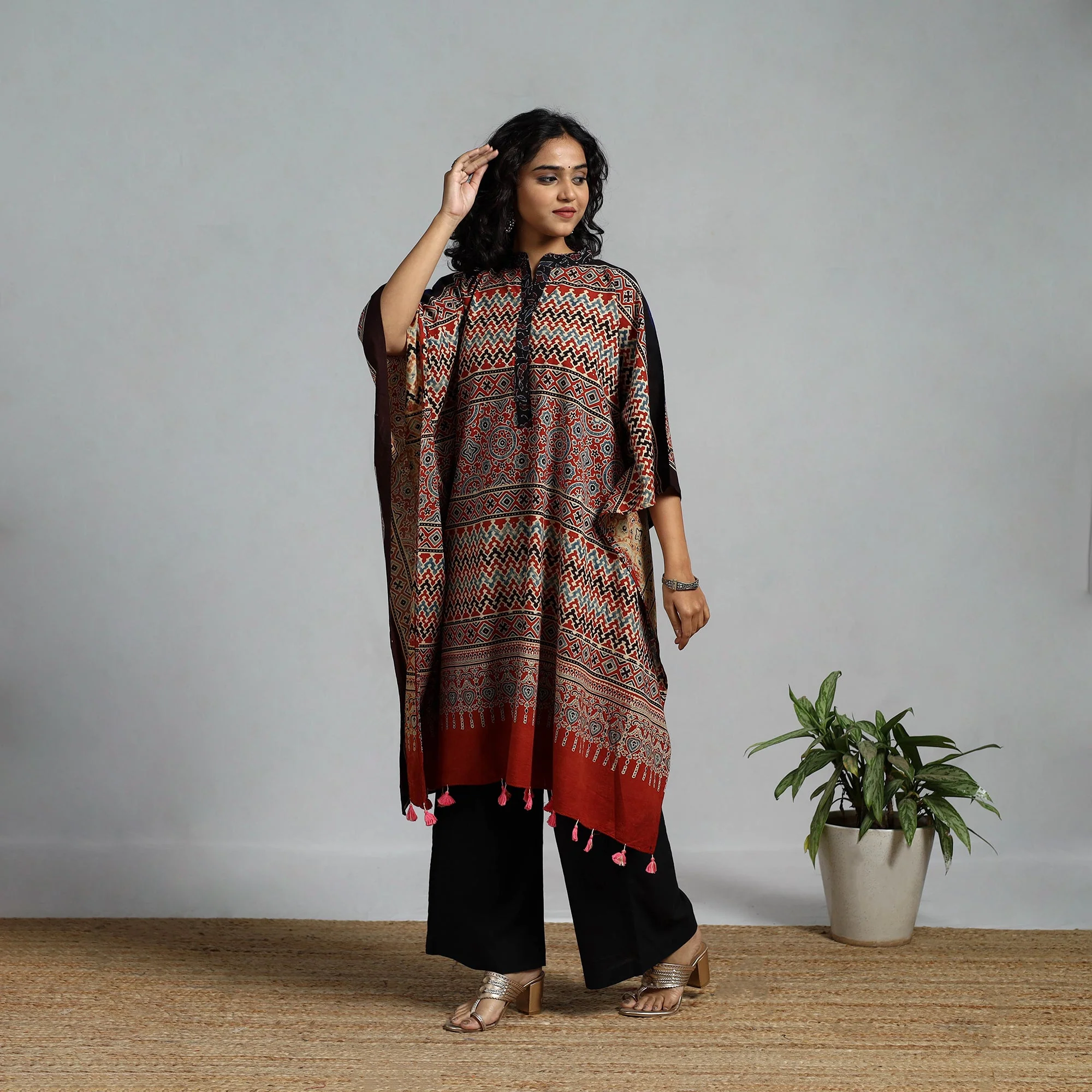 Handloom Cotton Block Print Natural Dyed Medium Ajrakh Kaftan 15