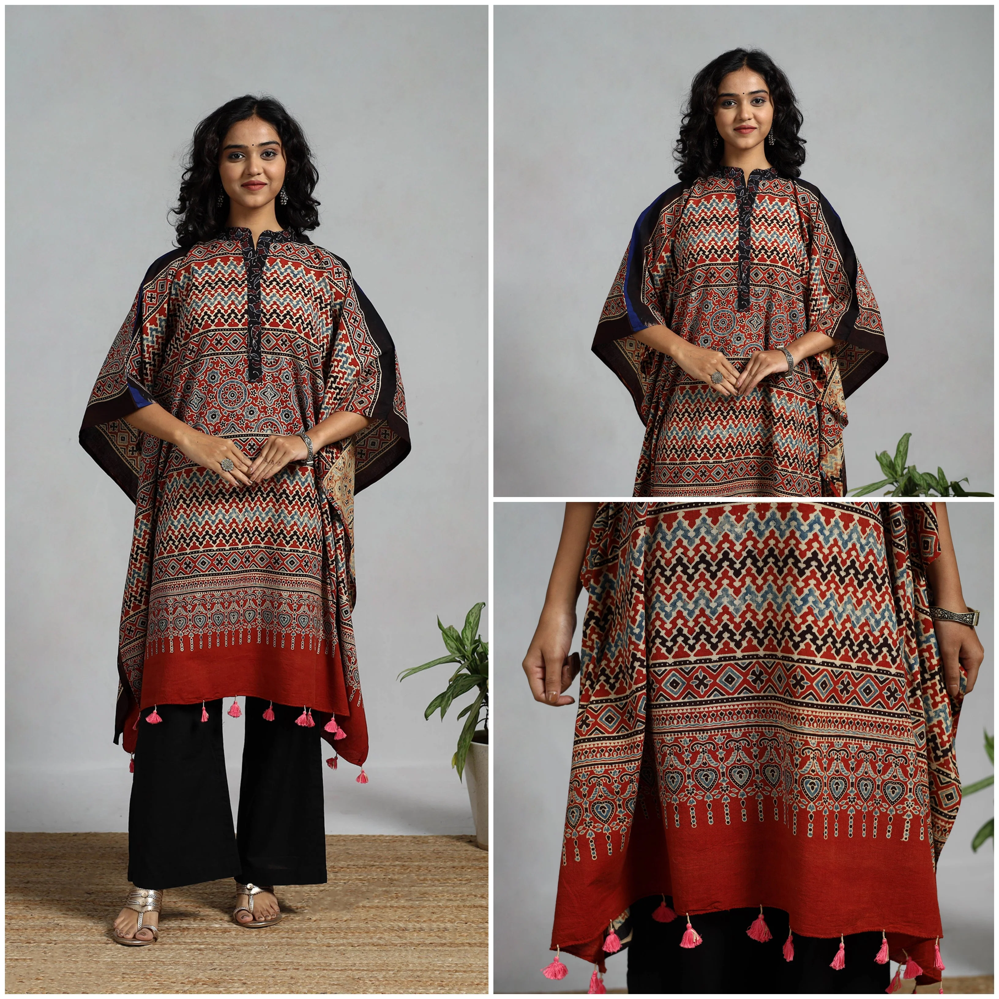 Handloom Cotton Block Print Natural Dyed Medium Ajrakh Kaftan 15 - Image 3