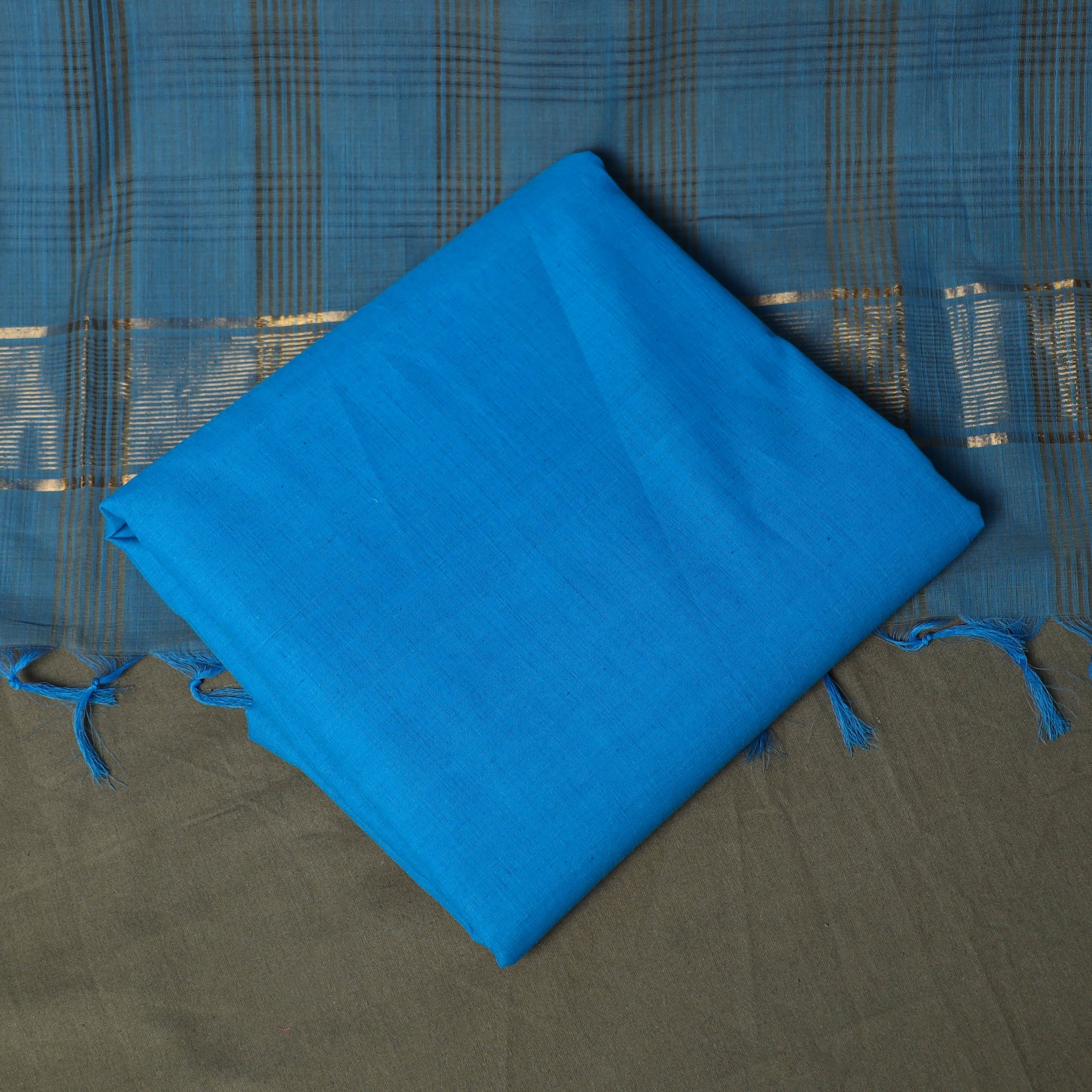 Blue - Handloom Cotton Mangalagiri 3pc Unstitched Dress Material 20 - Image 5