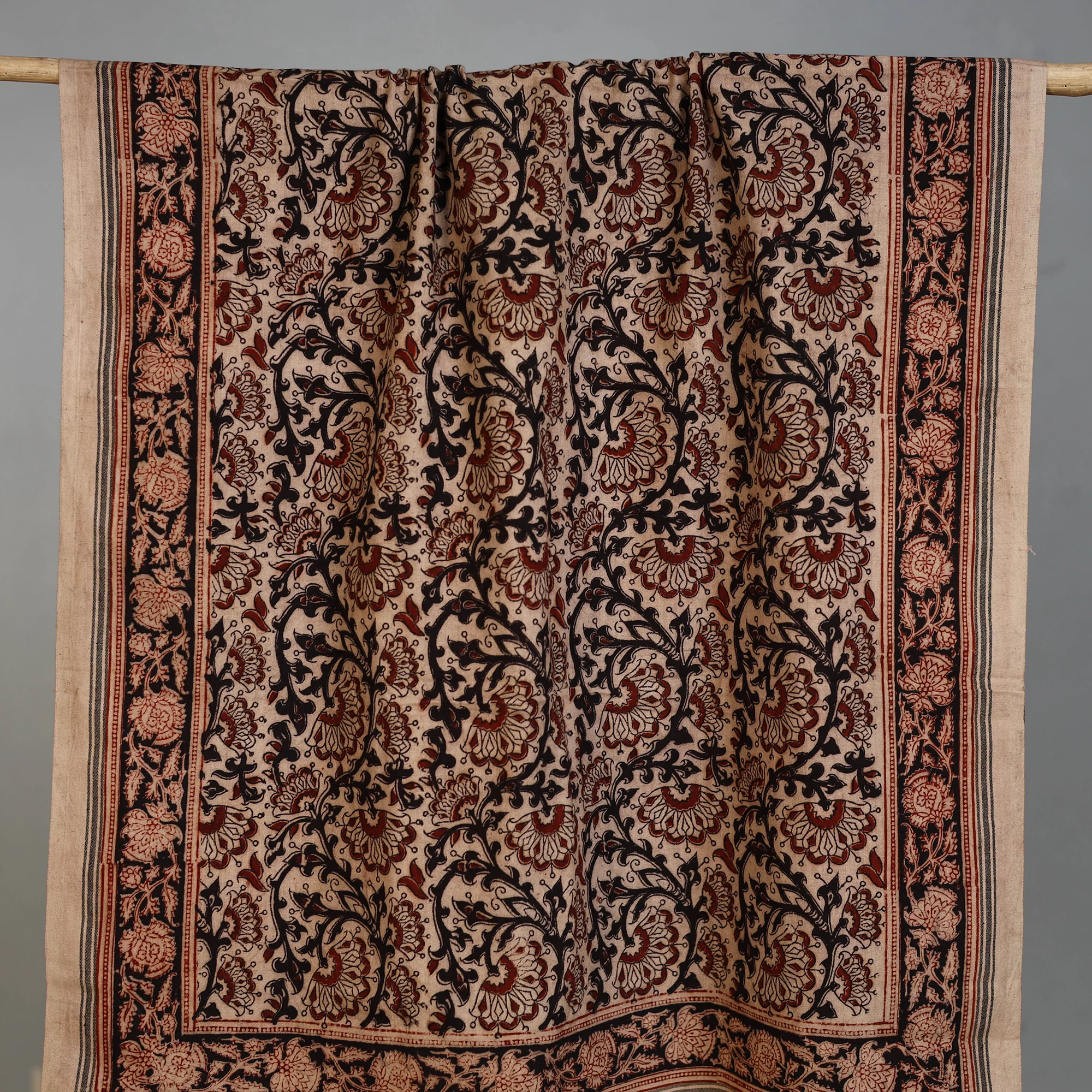 Beige - Handloom Cotton Natural Dyed Block Print Pedana Kalamkari Towel 15 - Image 2