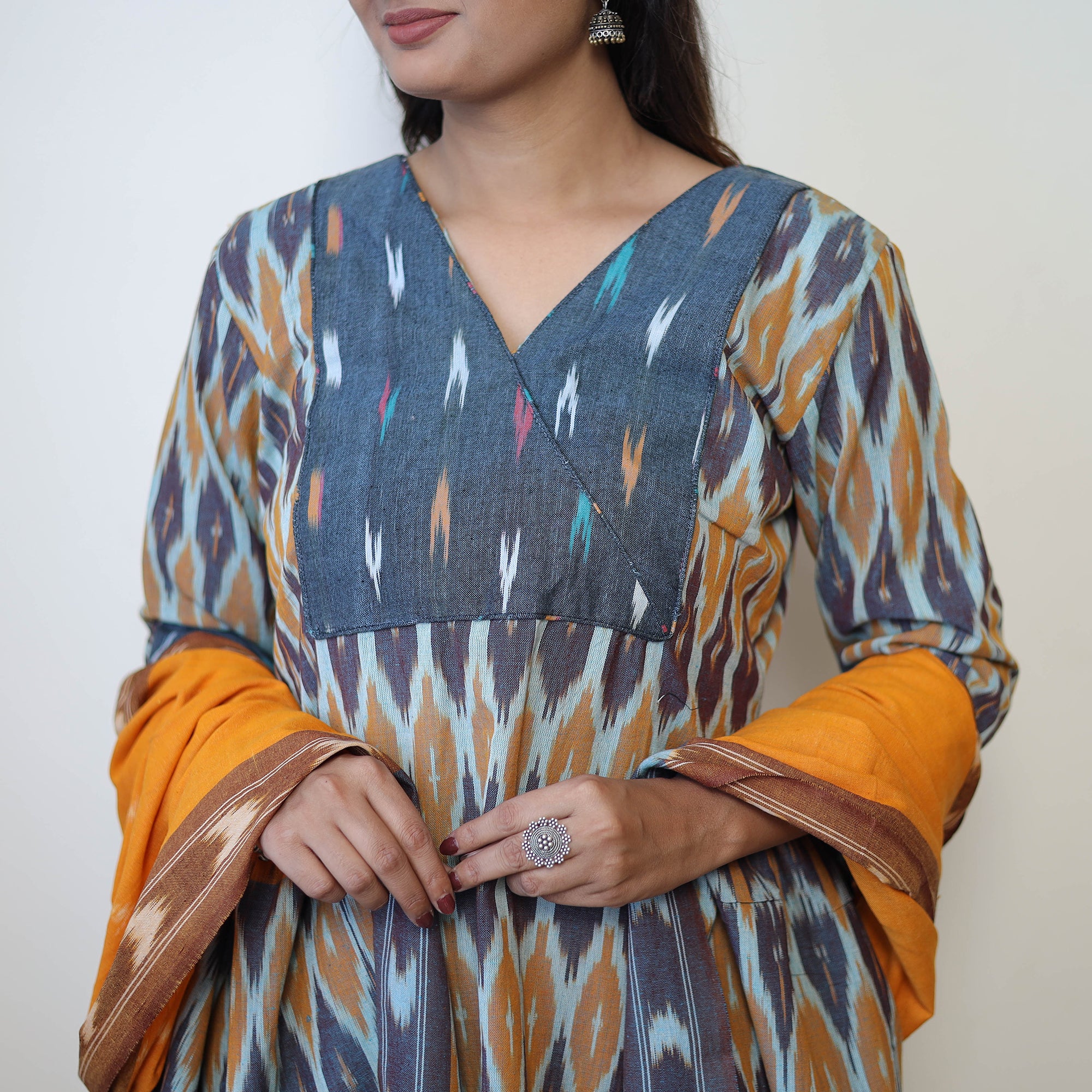 Multicolor - Handloom Cotton Pochampally Ikat Kurta Set 14 - Image 5
