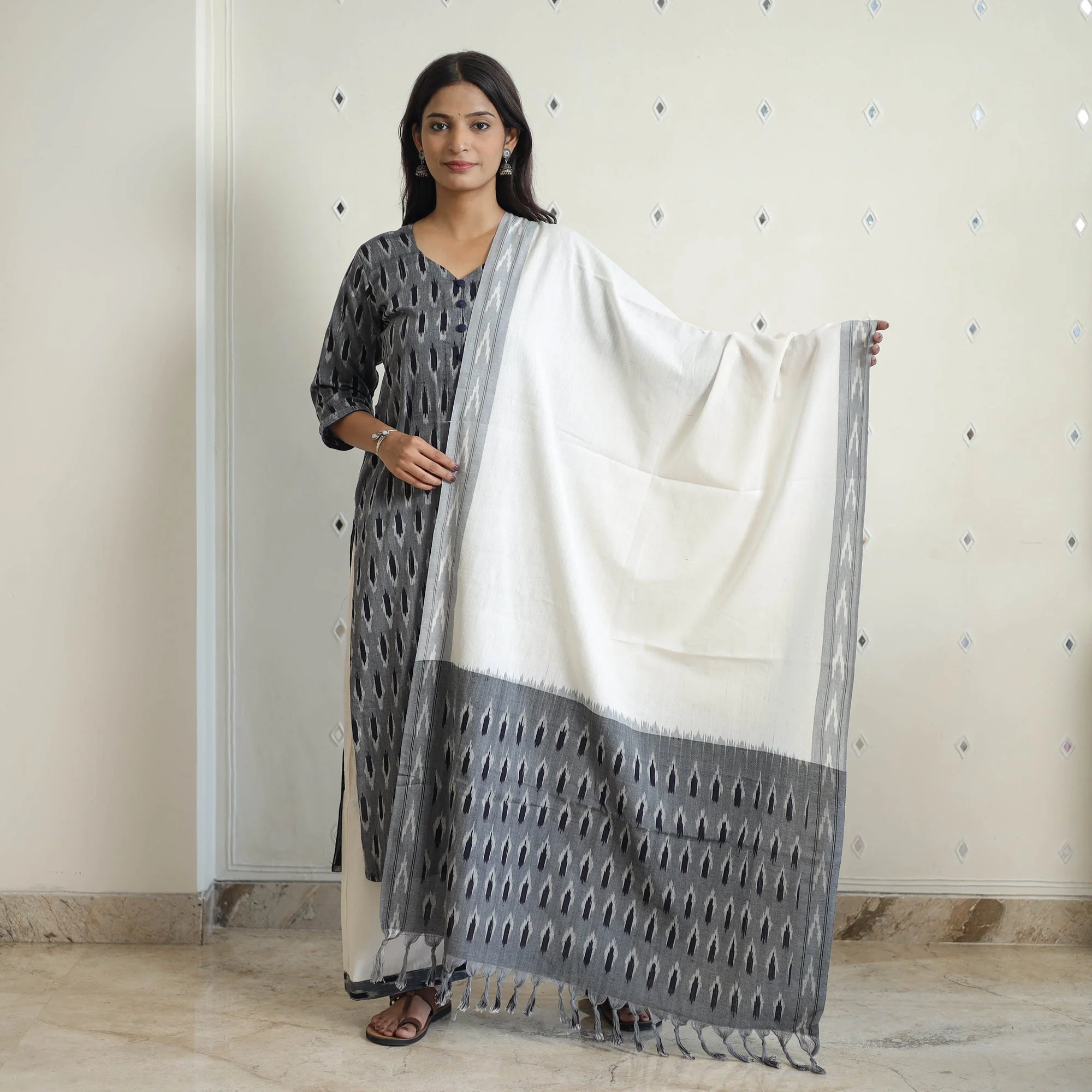 Grey - Handloom Cotton Pochampally Ikat Kurta Set 25