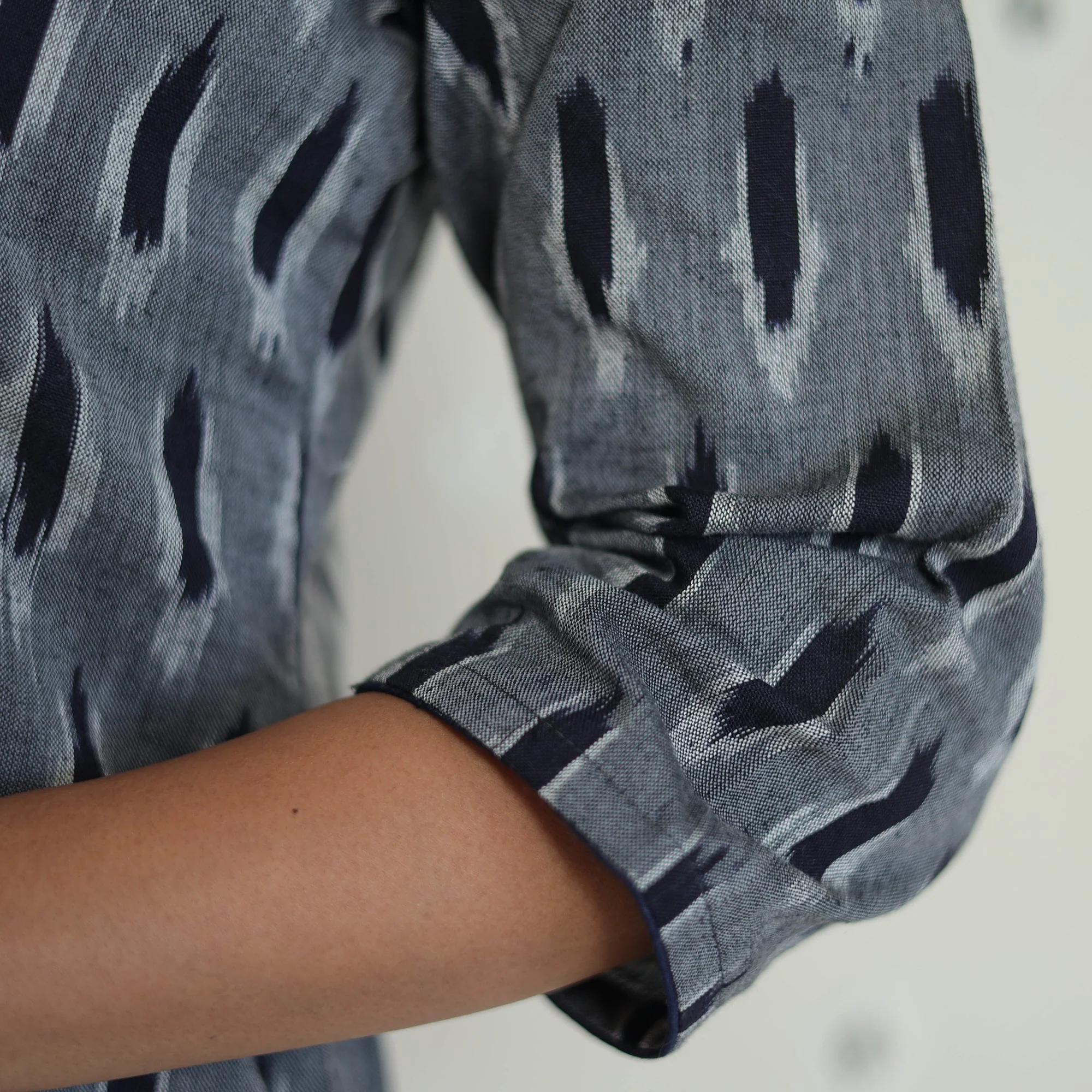 Grey - Handloom Cotton Pochampally Ikat Kurta Set 25 - Image 7