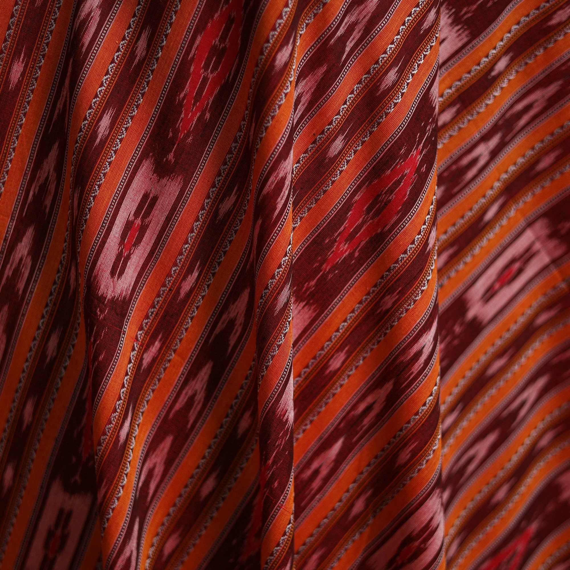 Maroon - Handloom Cotton Sambalpuri Ikat Fabric 19 - Image 3