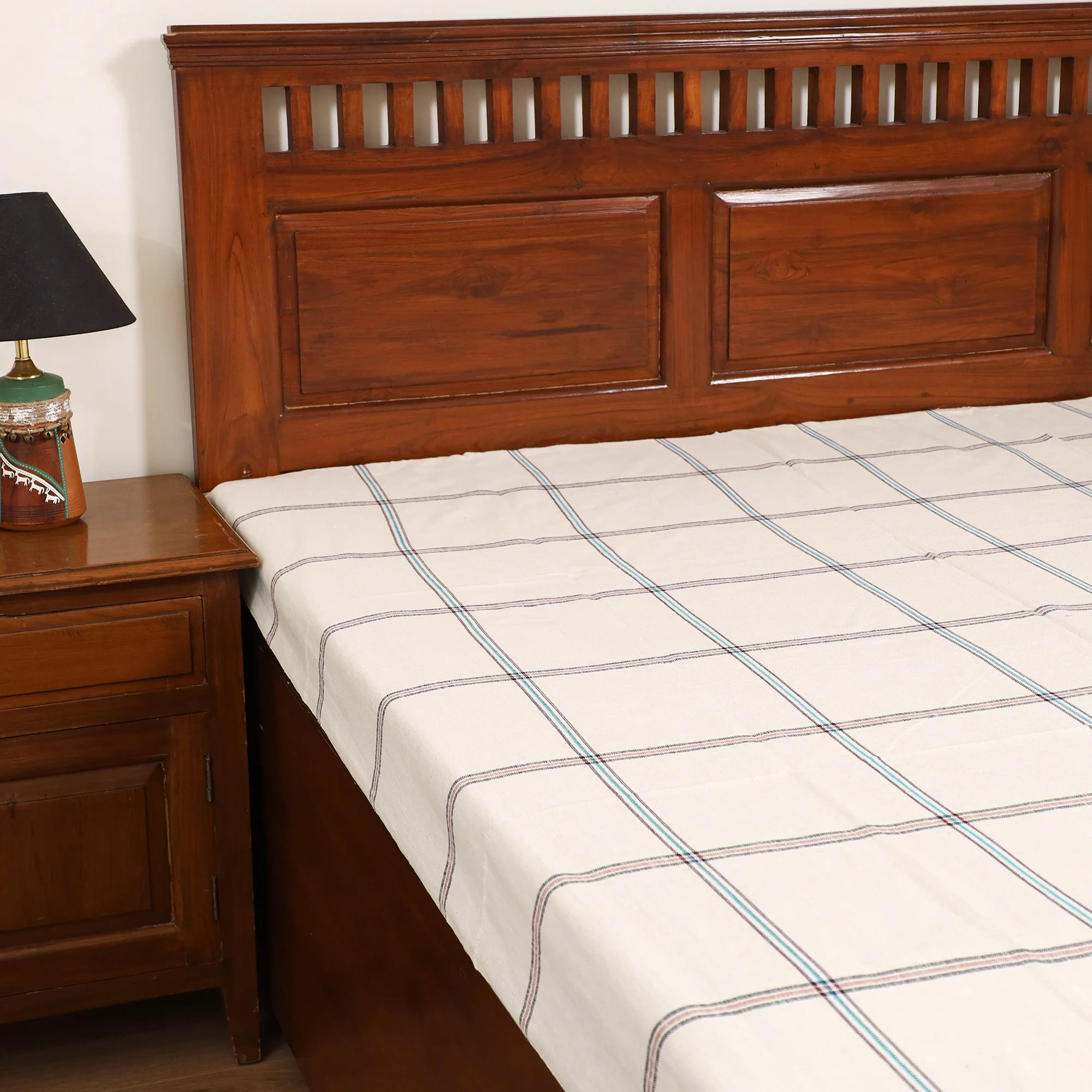 Handloom Cotton Single Bedsheet (90 x 60 in) 193 - Image 2