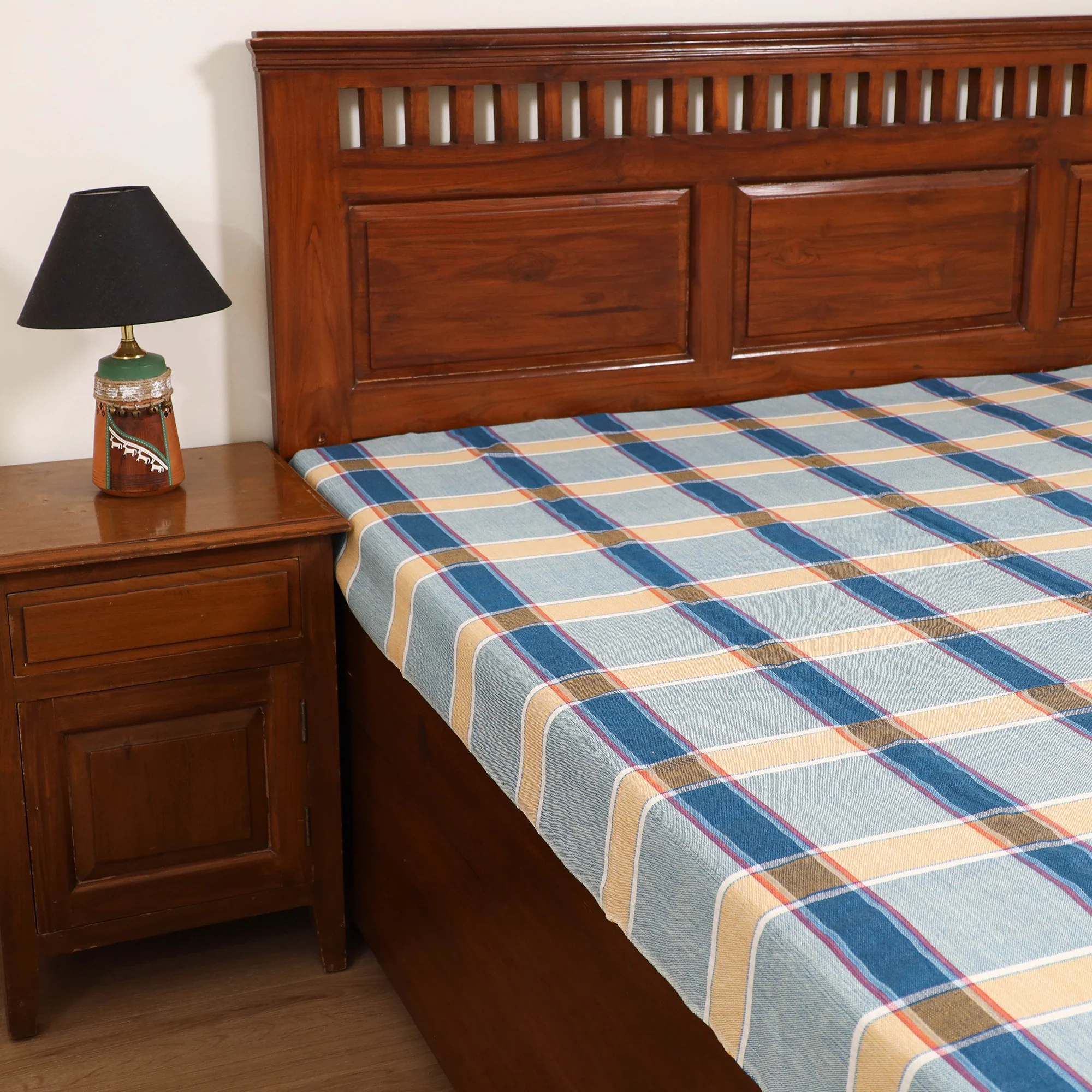 Handloom Cotton Single Bedsheet (90 x 60 in) 198 - Image 2