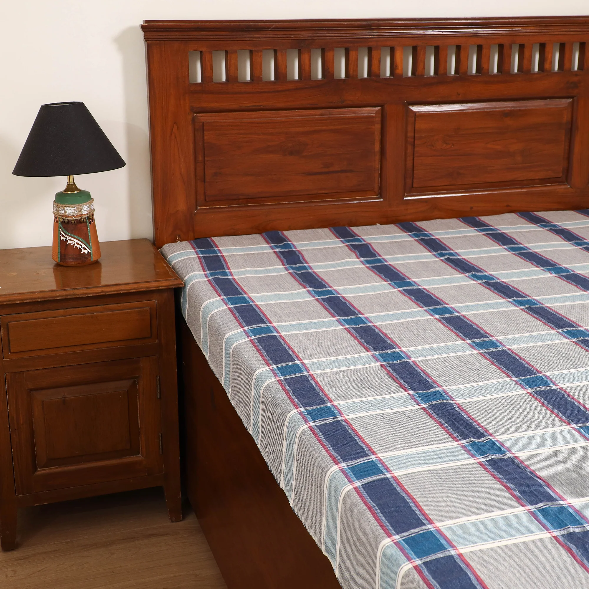 Handloom Cotton Single Bedsheet (90 x 60 in) 201 - Image 2