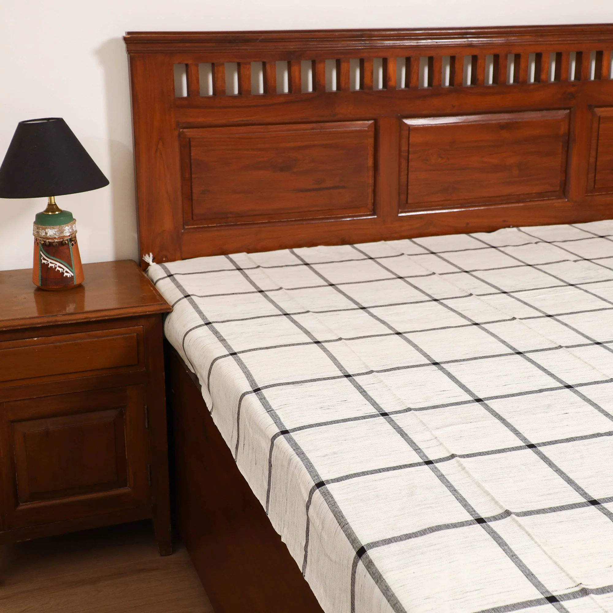 Handloom Cotton Single Bedsheet (90 x 60 in) 208 - Image 2