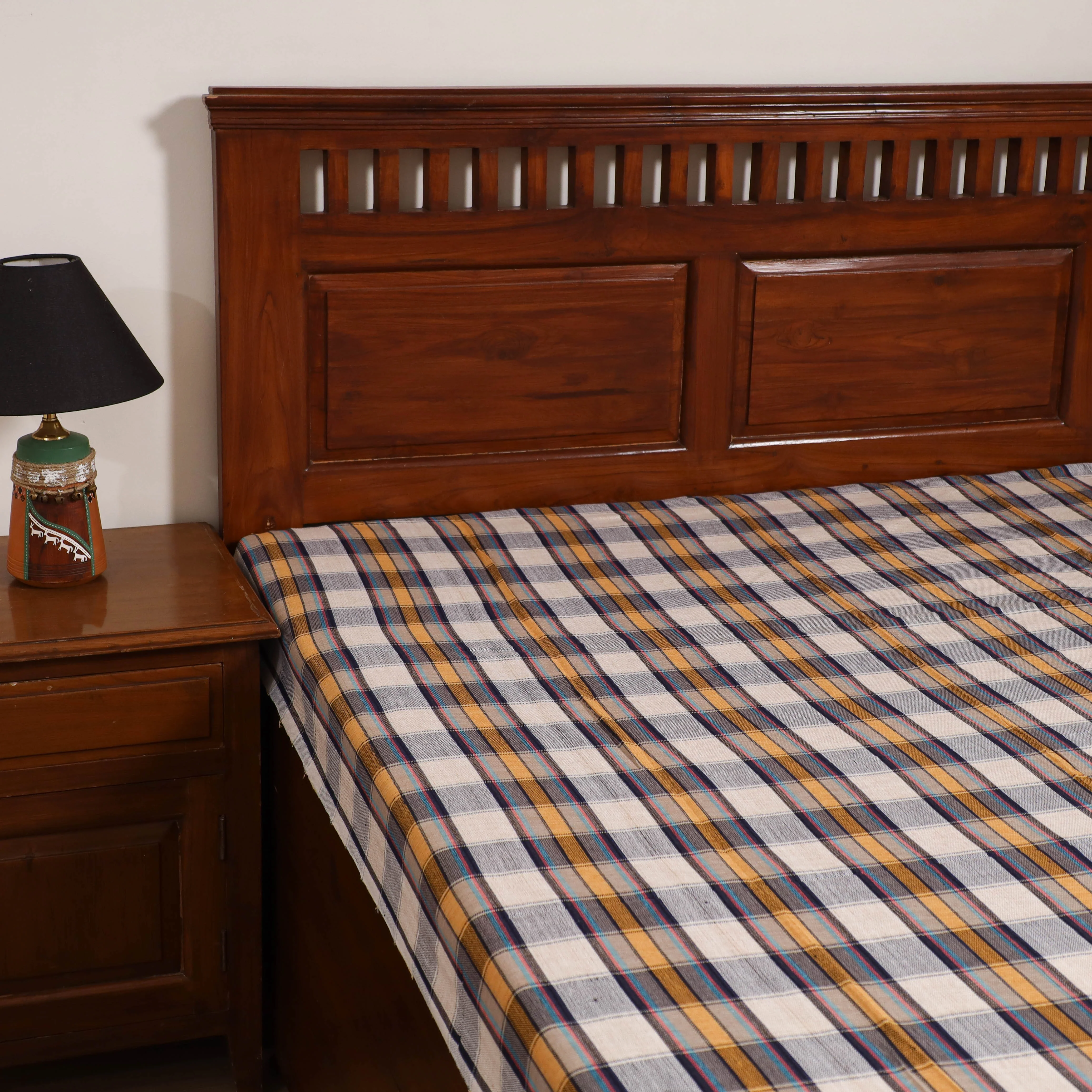 Handloom Cotton Single Bedsheet (90 x 60 in) 248 - Image 2