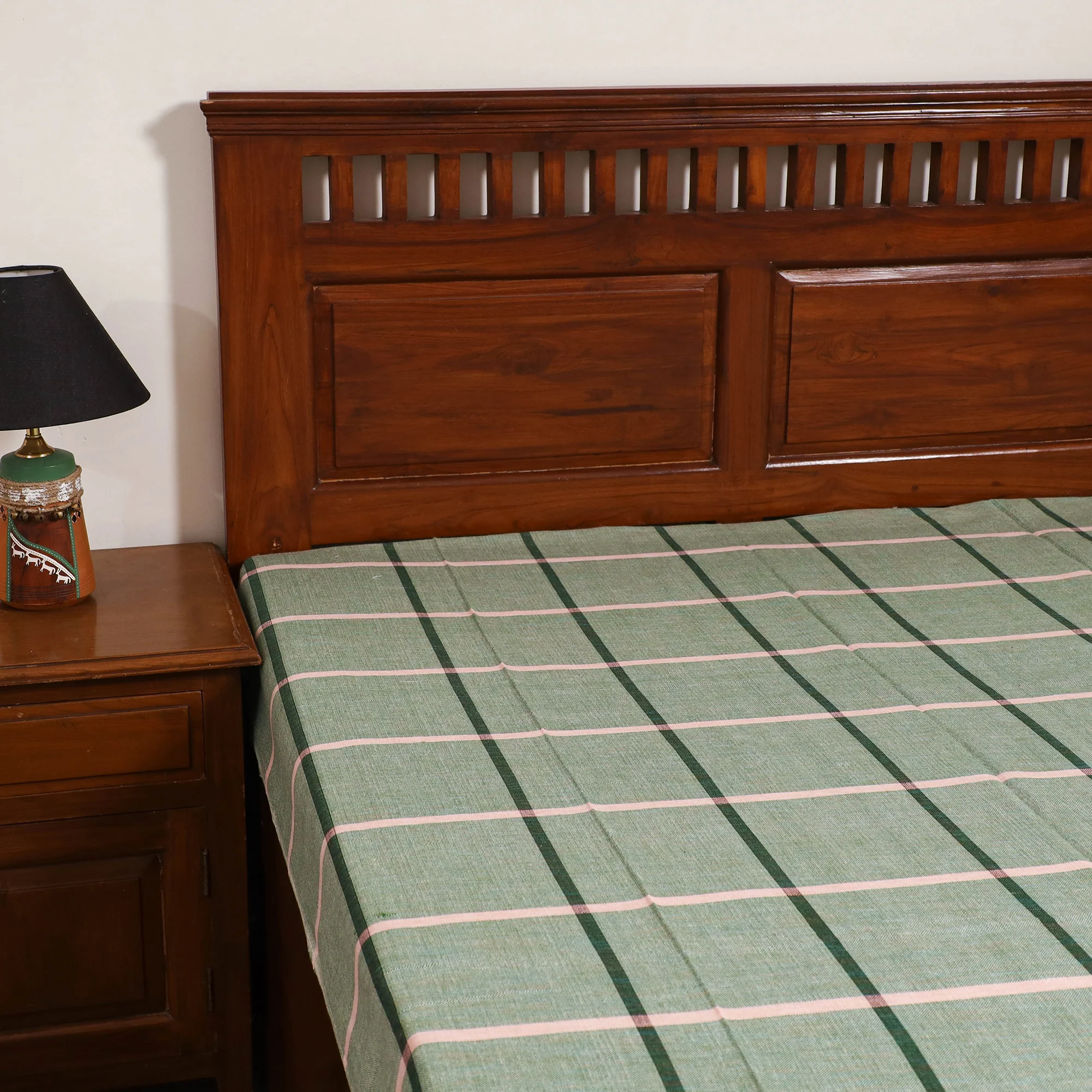 Handloom Cotton Single Bedsheet (90 x 60 in) 257 - Image 2