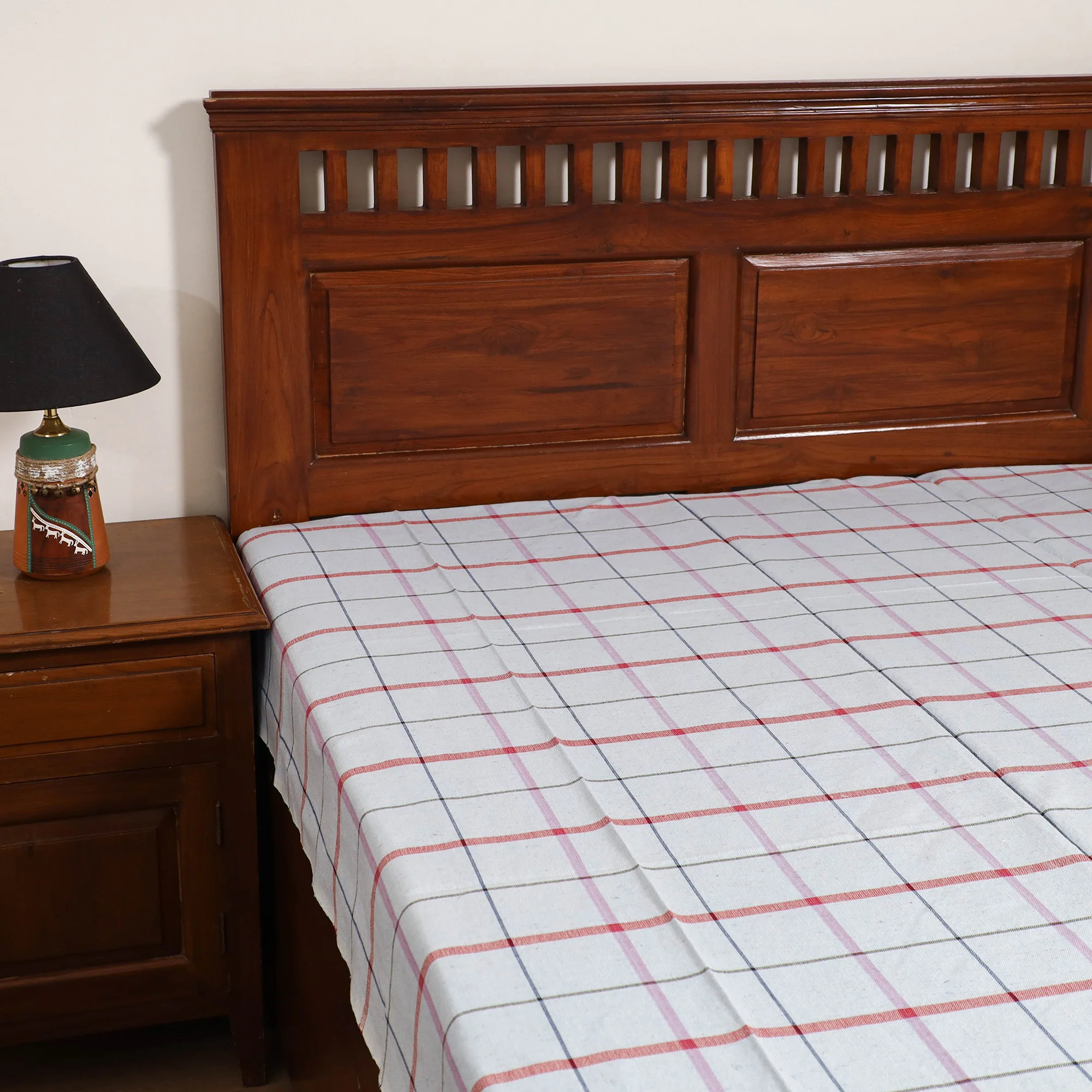 Handloom Cotton Single Bedsheet (90 x 60 in) 258 - Image 2