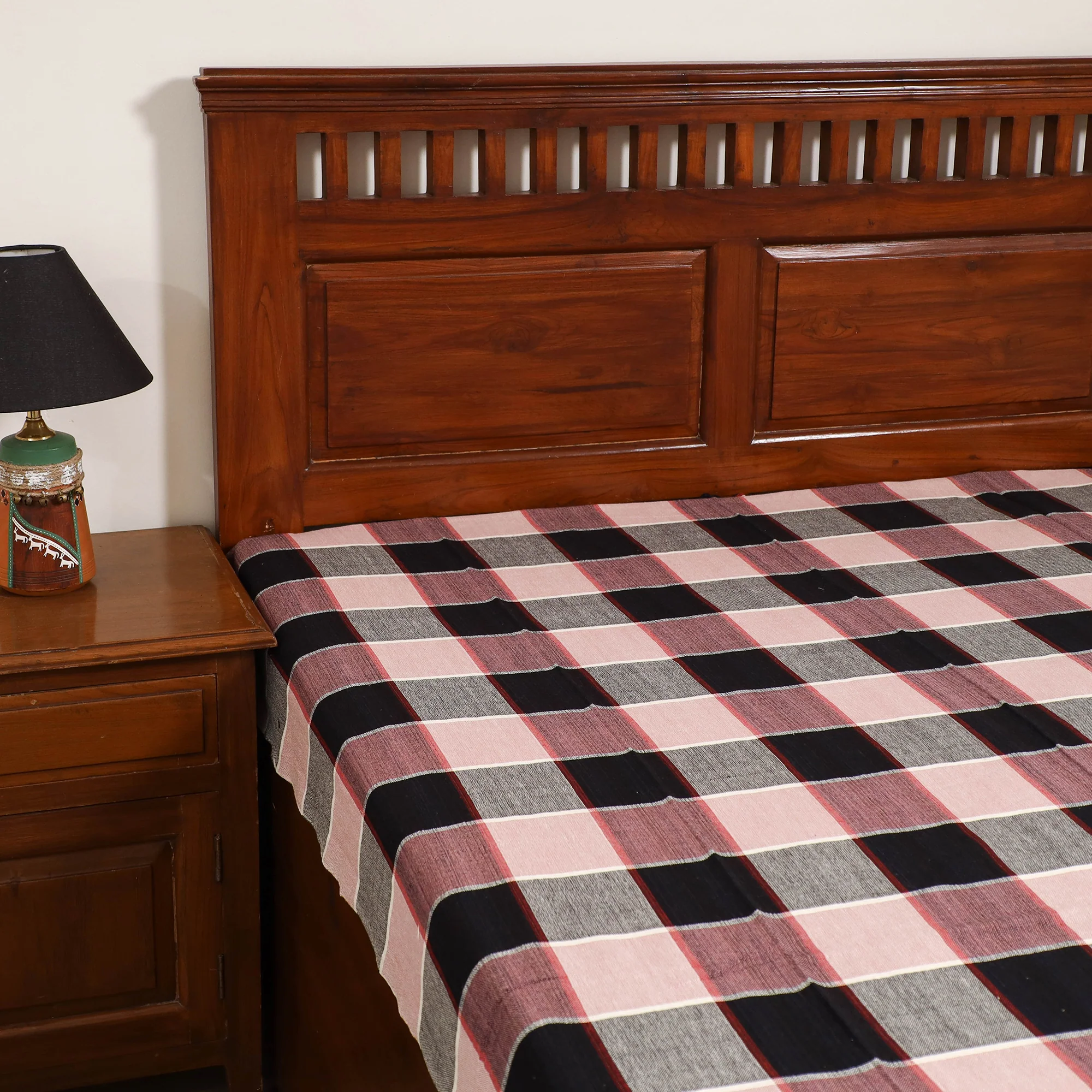 Handloom Cotton Single Bedsheet (90 x 60 in) 267 - Image 2