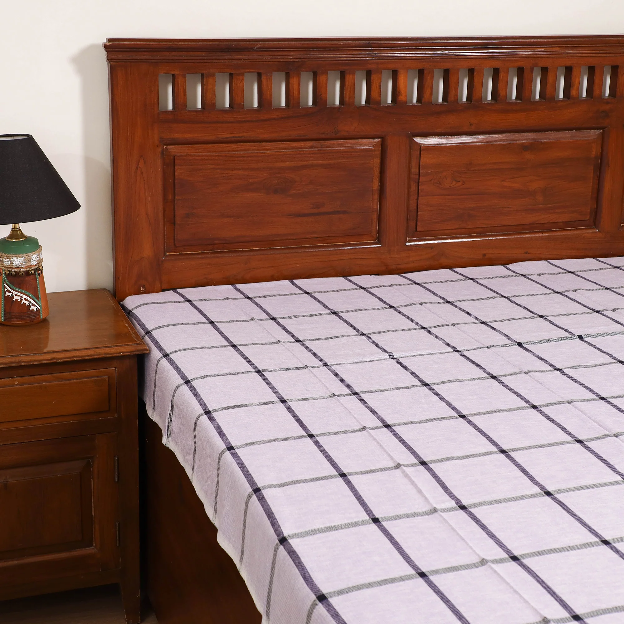 Handloom Cotton Single Bedsheet (90 x 60 in) 270 - Image 2