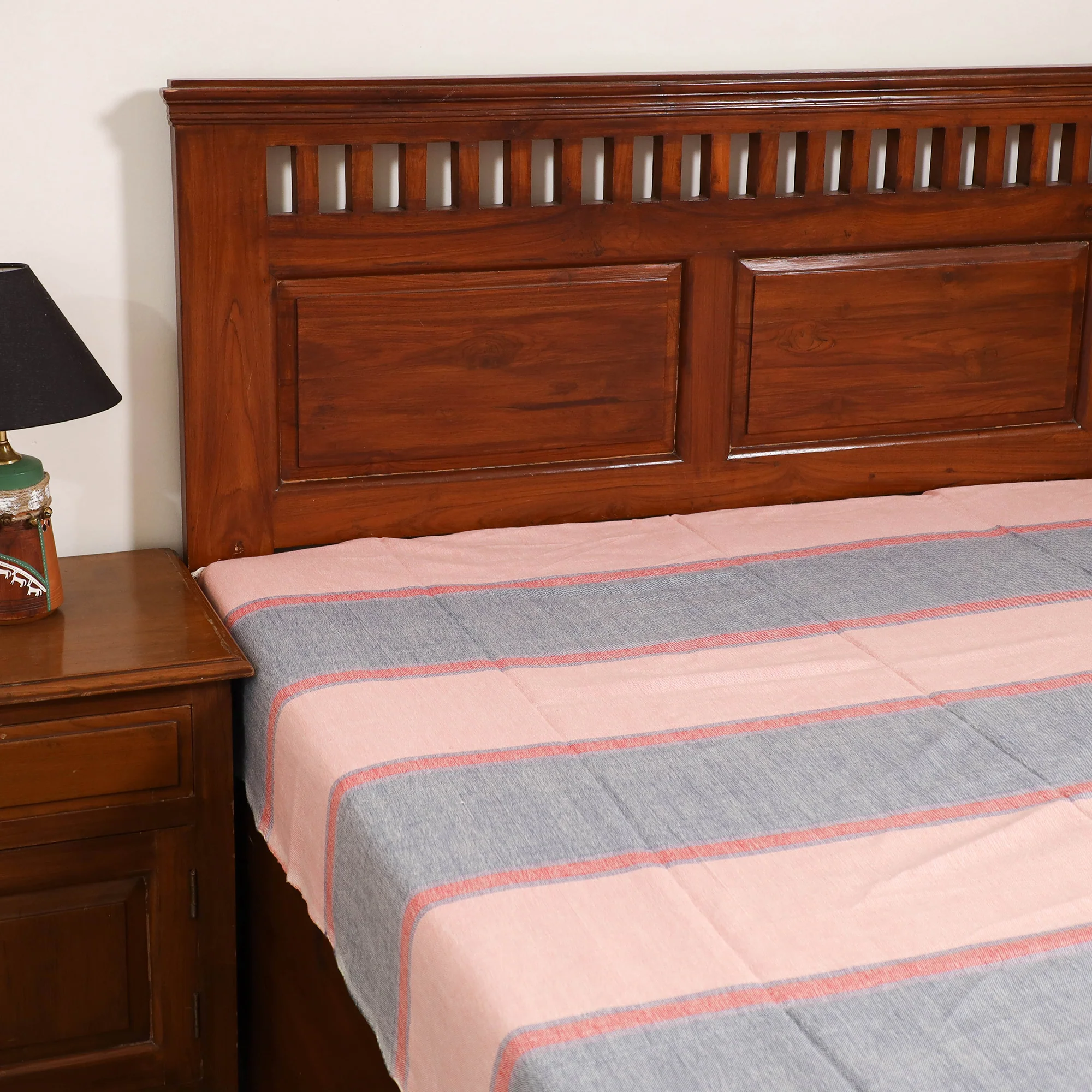 Handloom Cotton Single Bedsheet (90 x 60 in) 275 - Image 2