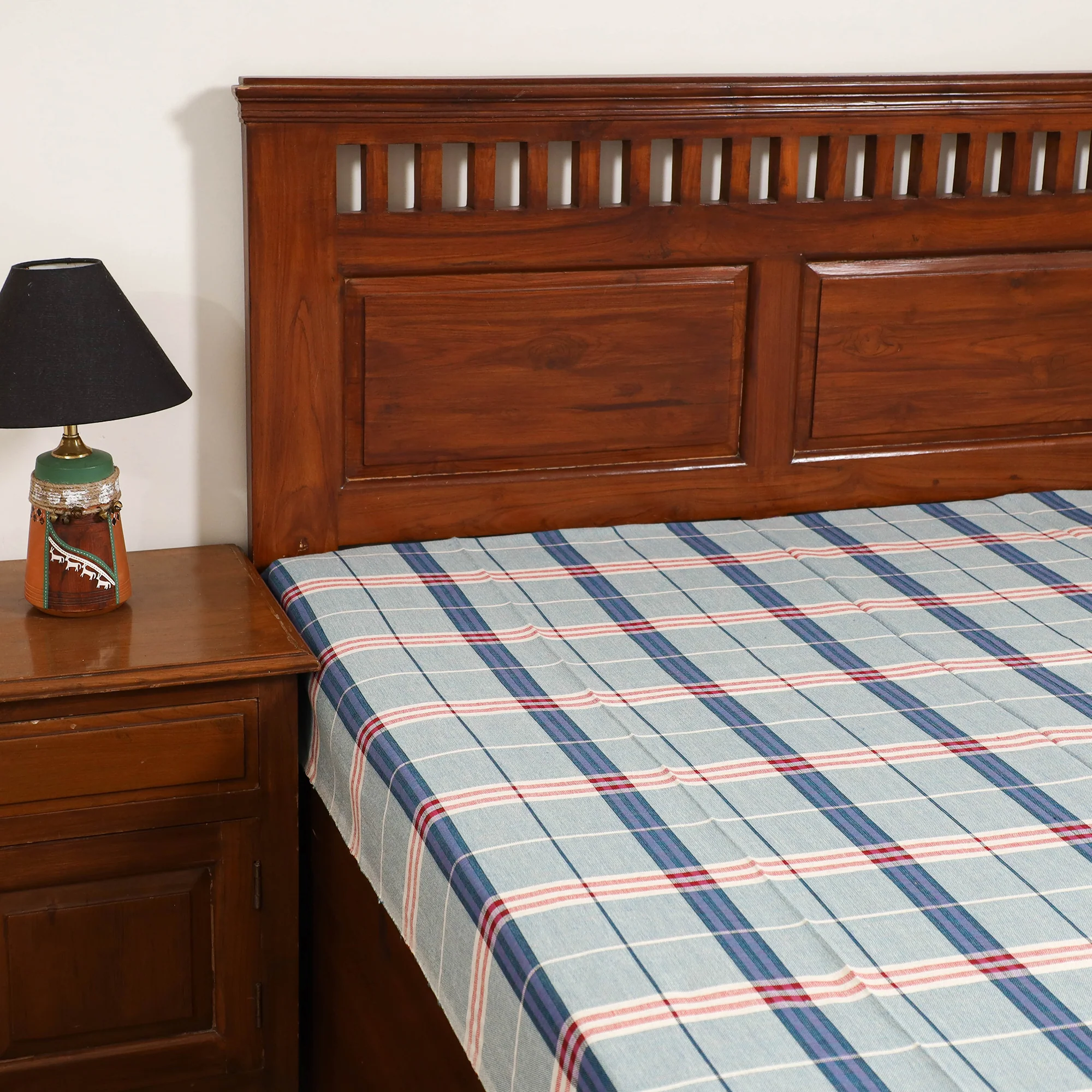 Handloom Cotton Single Bedsheet (90 x 60 in) 282 - Image 2