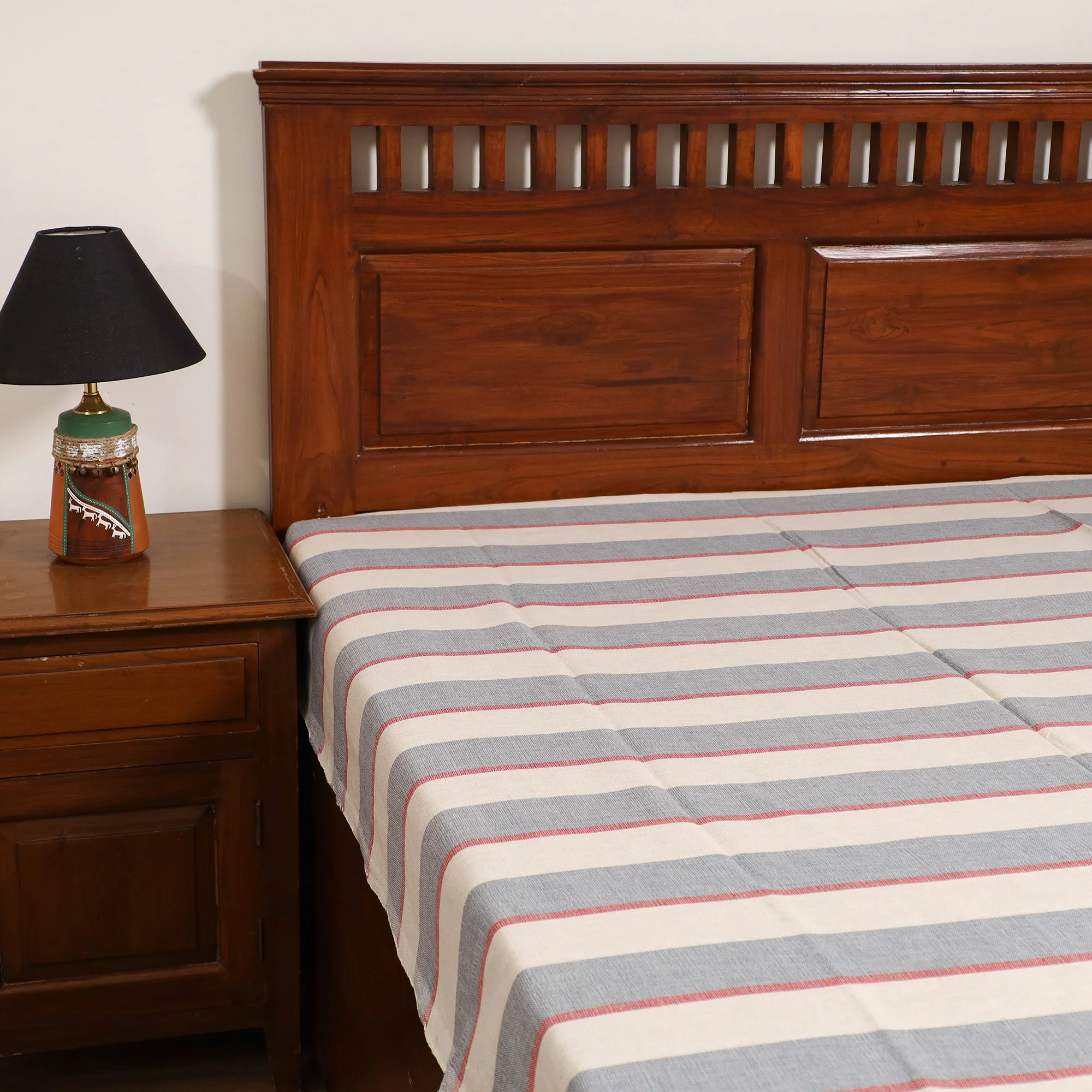 Handloom Cotton Single Bedsheet (90 x 60 in) 293 - Image 2