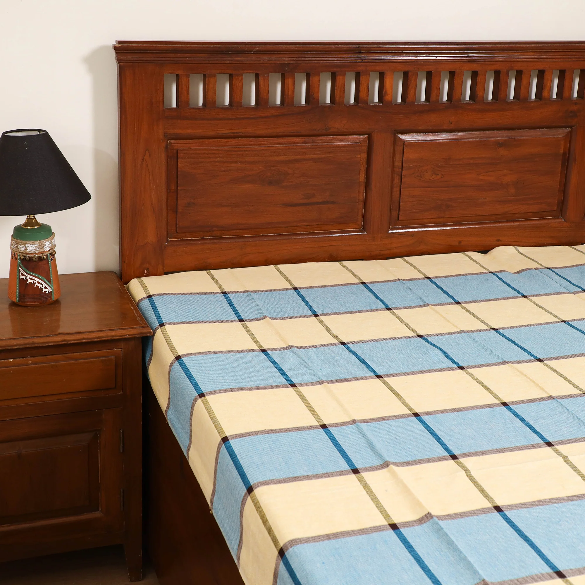 Handloom Cotton Single Bedsheet (90 x 60 in) 297 - Image 2