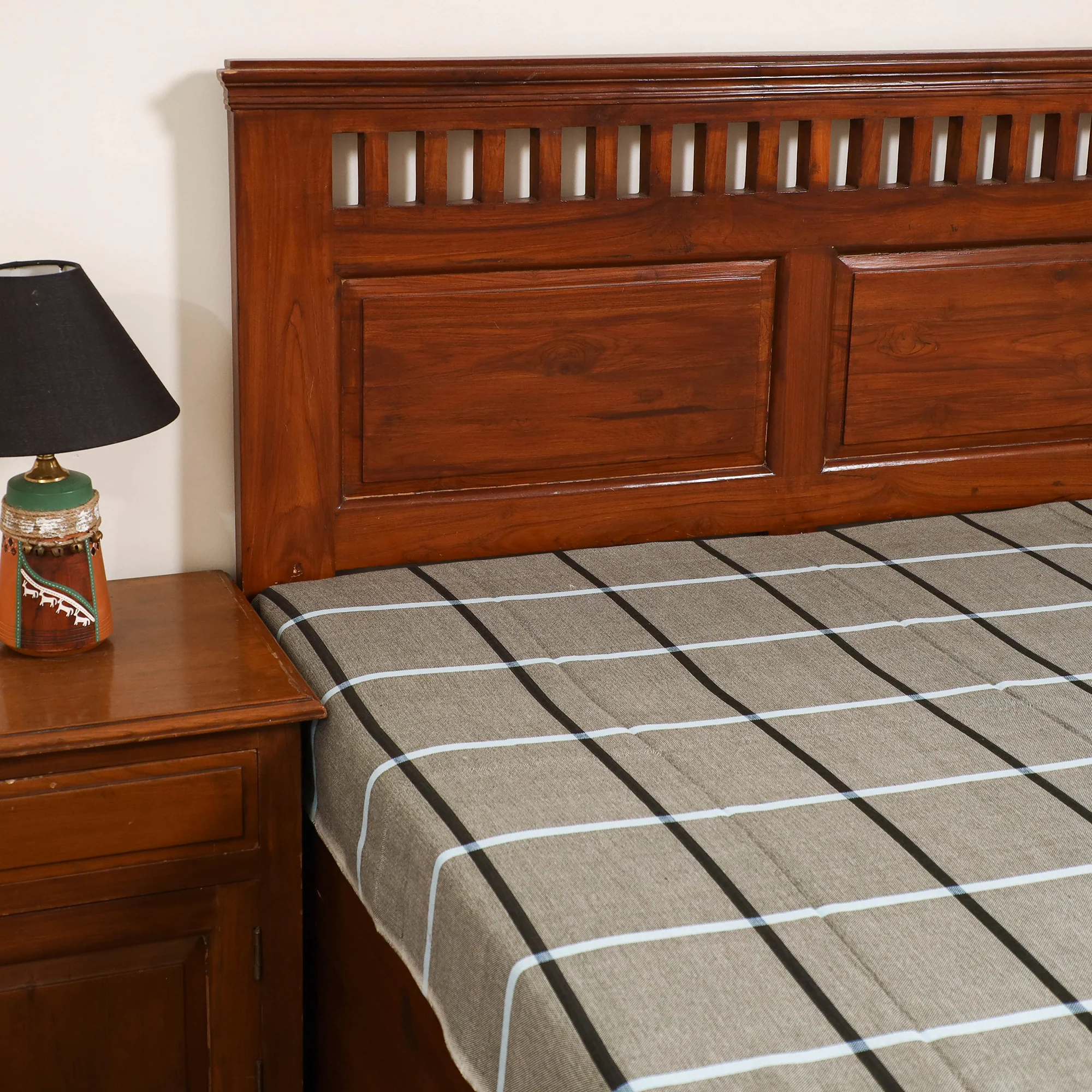 Handloom Cotton Single Bedsheet (90 x 60 in) 298 - Image 2
