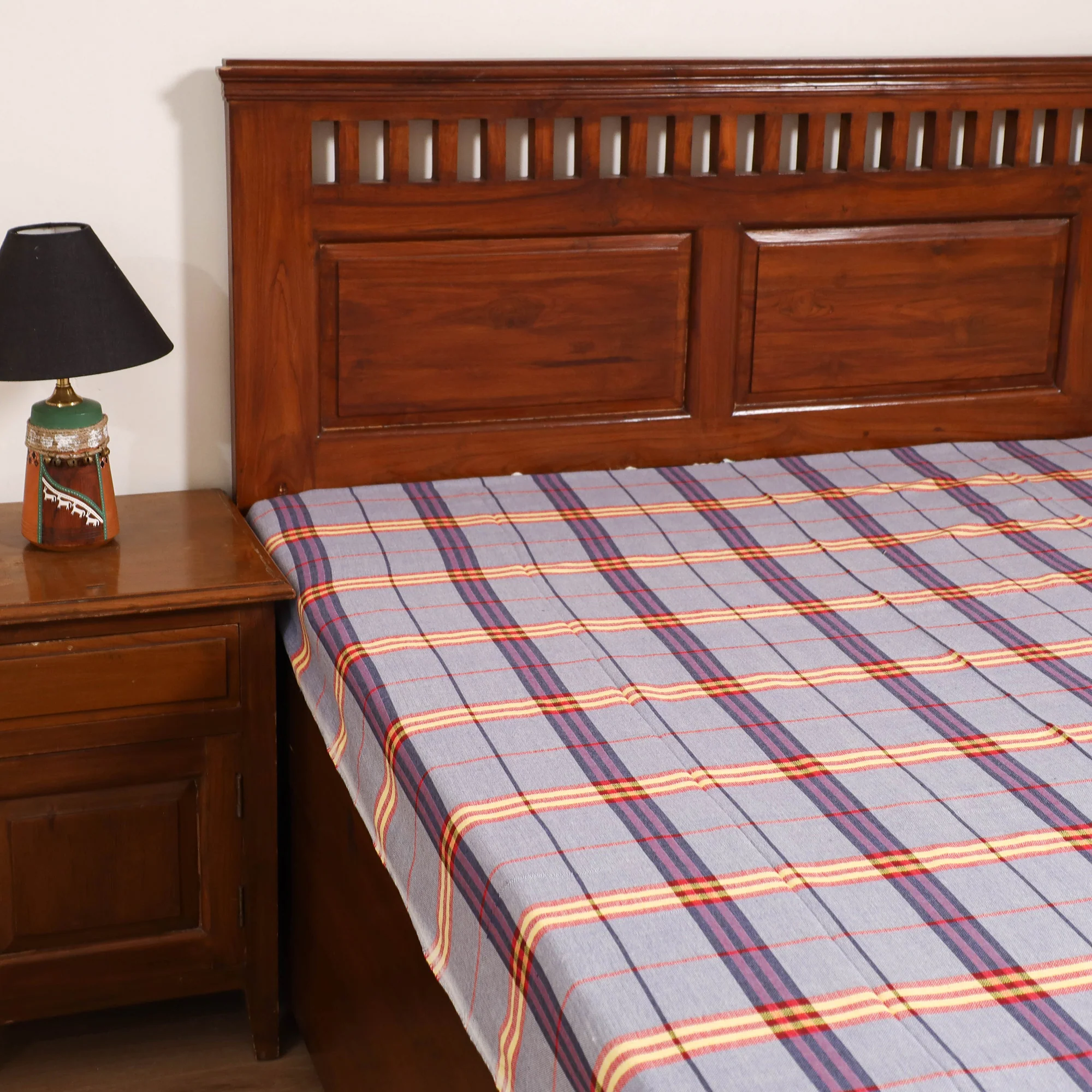 Handloom Cotton Single Bedsheet (90 x 60 in) 323 - Image 2