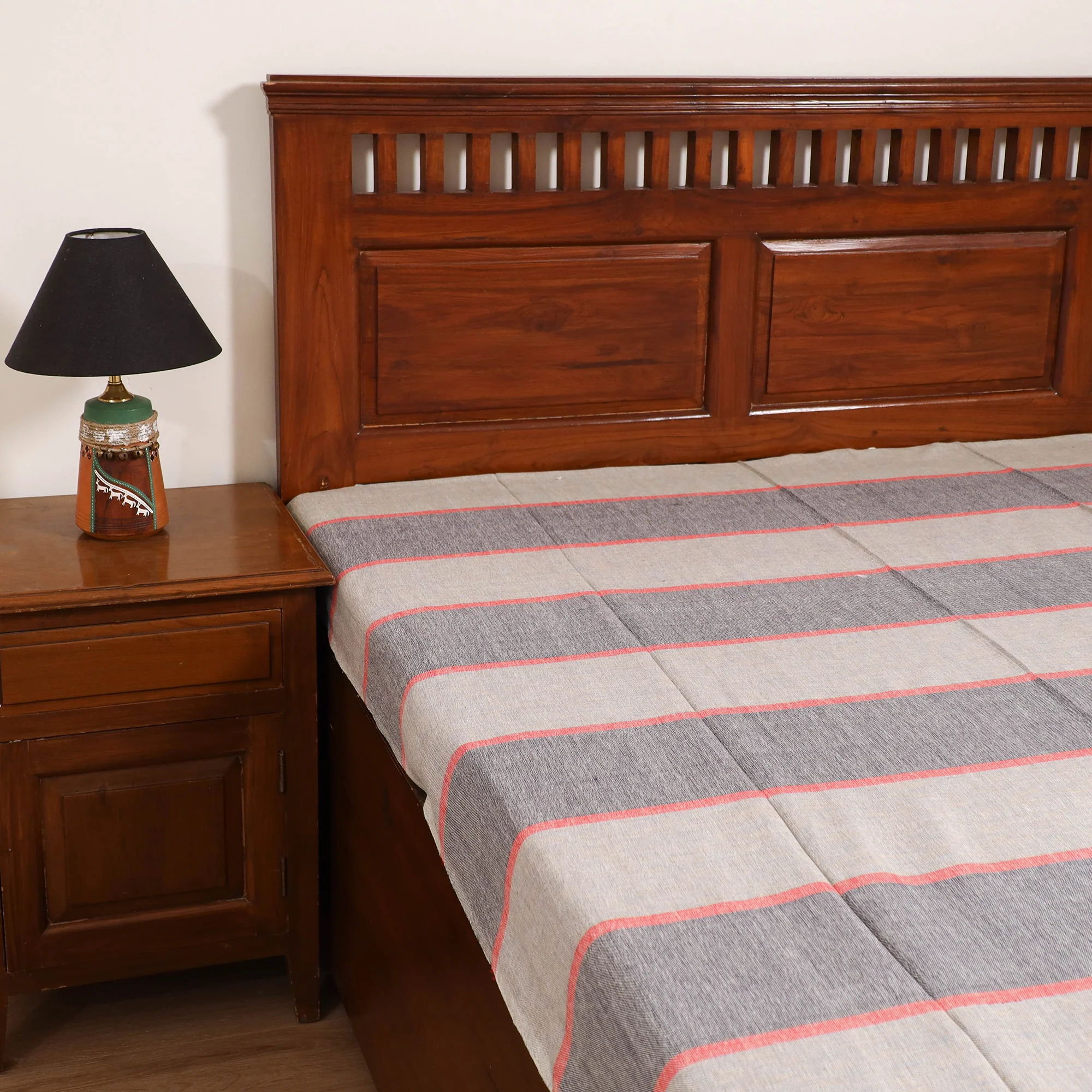 Handloom Cotton Single Bedsheet (90 x 60 in) 324 - Image 2