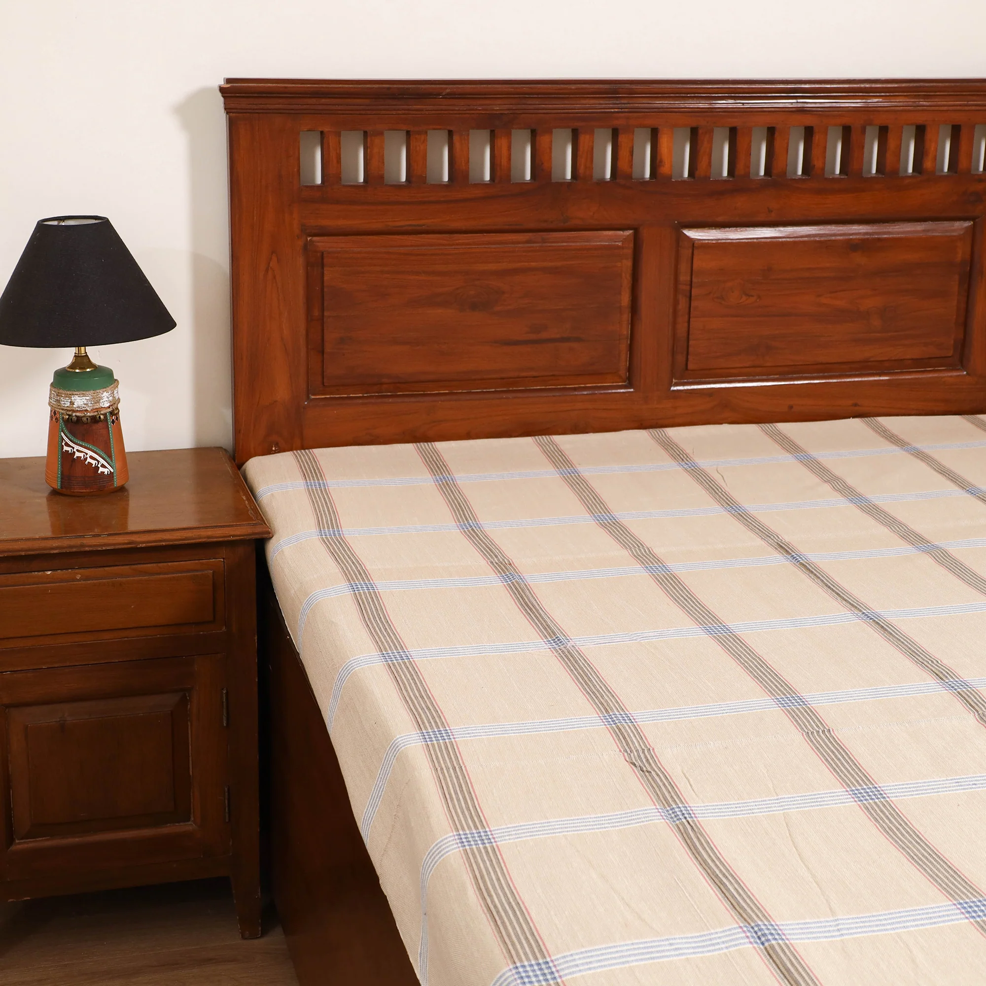 Handloom Cotton Single Bedsheet (90 x 60 in) 334 - Image 2