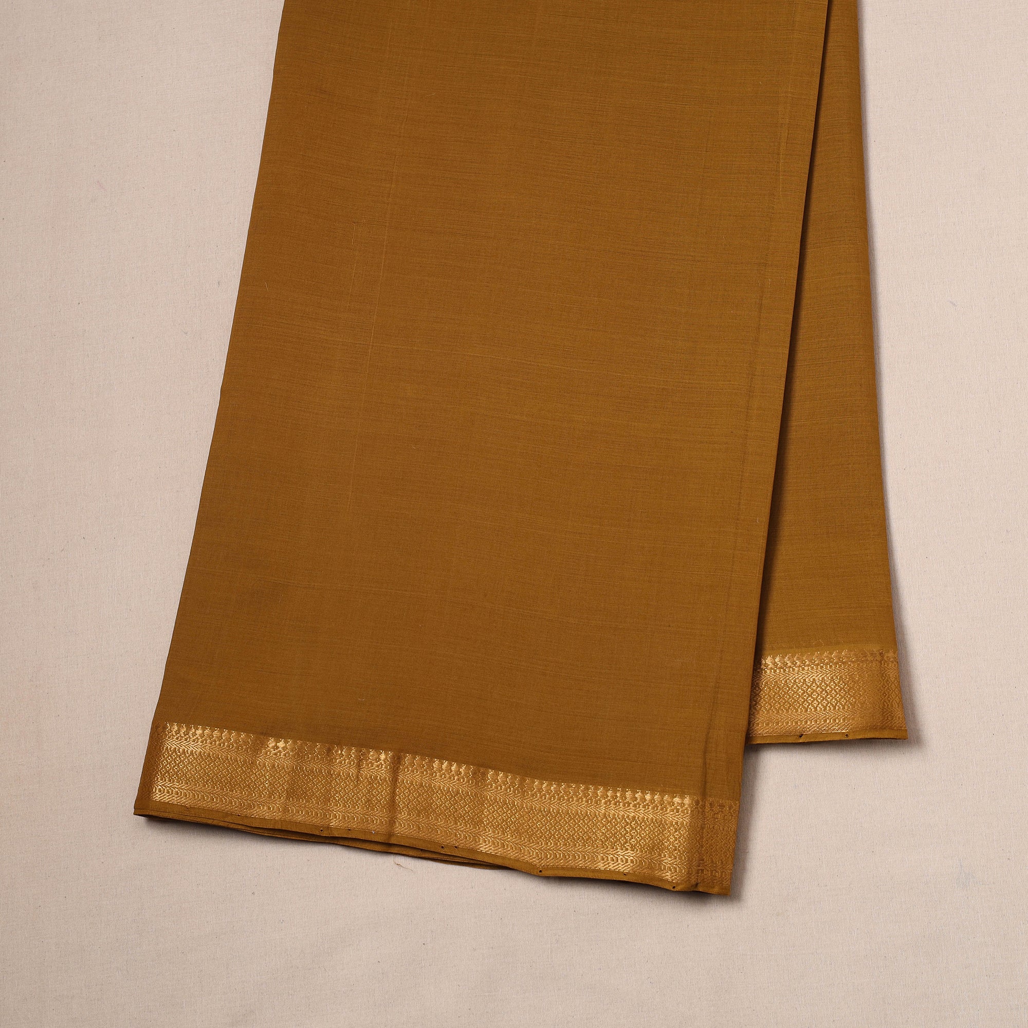 Brown - Handloom Mangalagiri Cotton Fabric with Nizam Zari Border 02 - Image 2