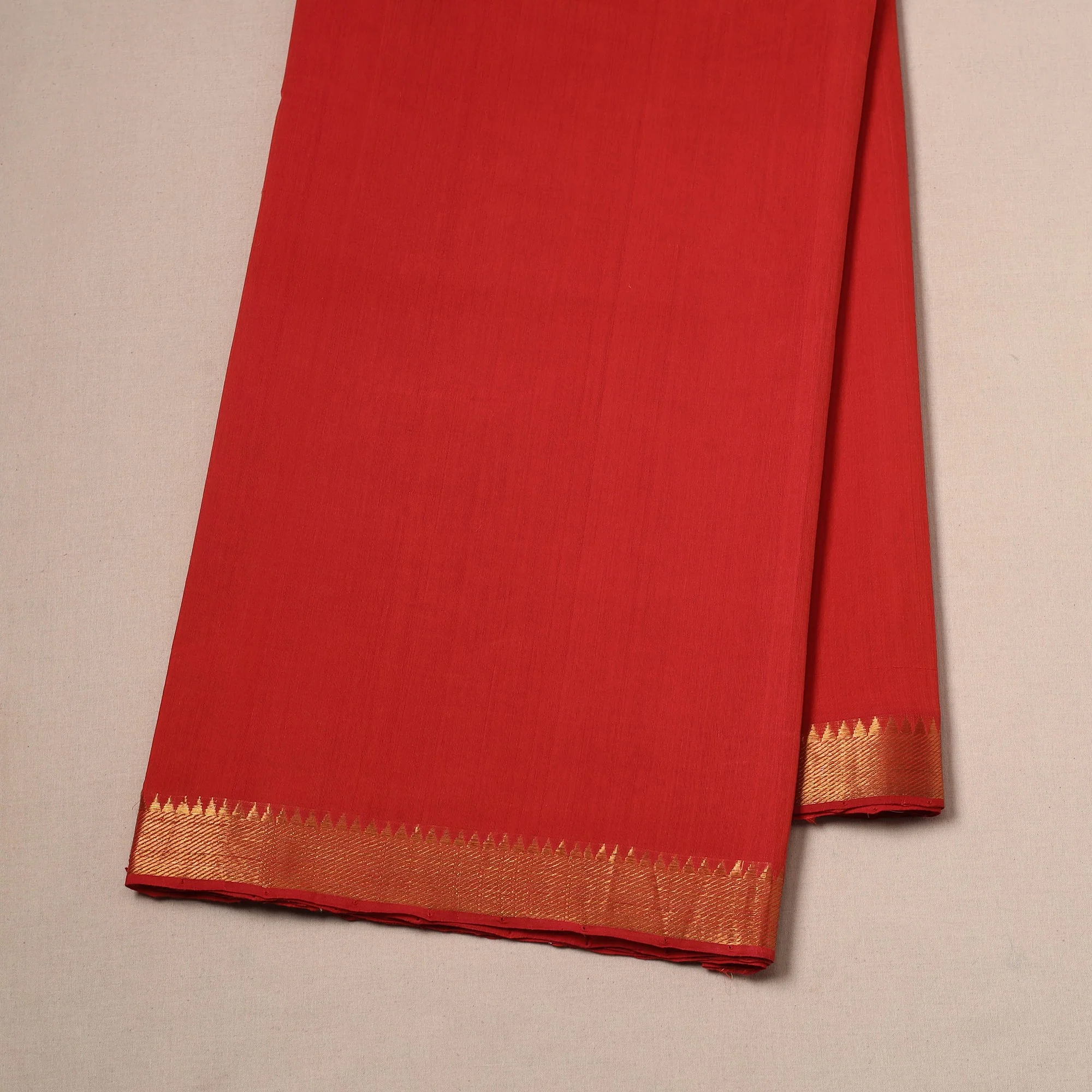 Red - Handloom Mangalagiri Cotton Fabric with Nizam Zari Border 04 - Image 2