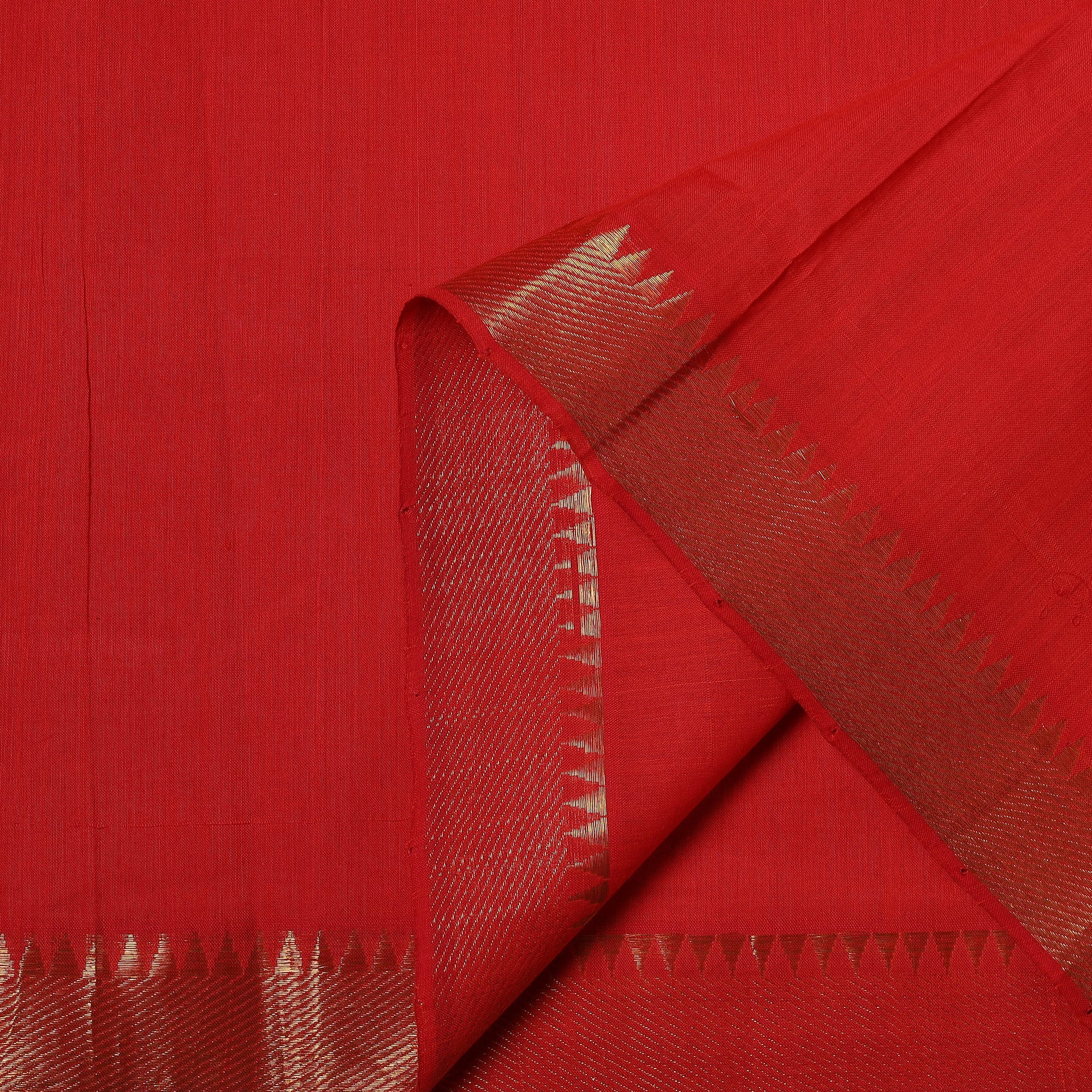 Red - Handloom Mangalagiri Cotton Fabric with Nizam Zari Border 04 - Image 4
