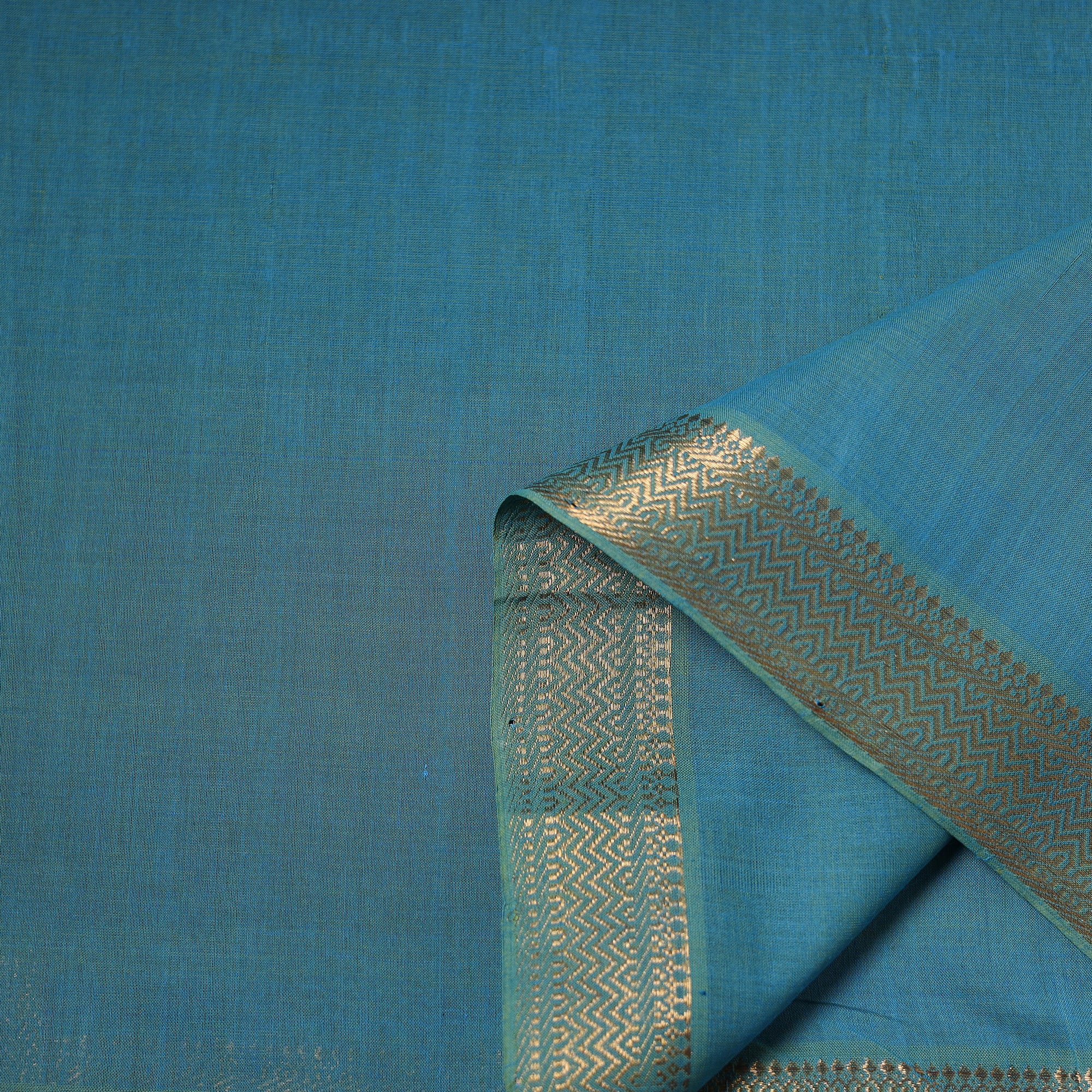Blue - Handloom Mangalagiri Cotton Fabric with Nizam Zari Border 04 - Image 3