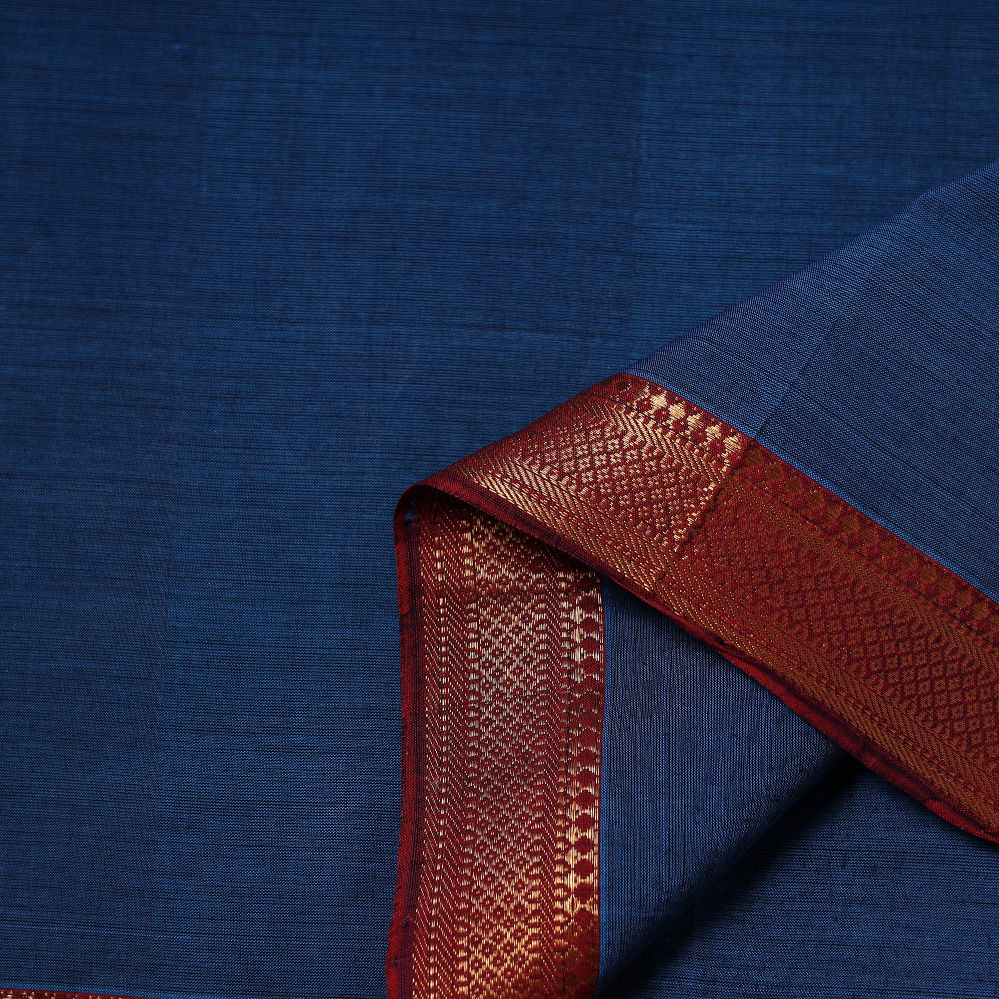 Blue - Handloom Mangalagiri Cotton Fabric with Nizam Zari Border 10 - Image 3