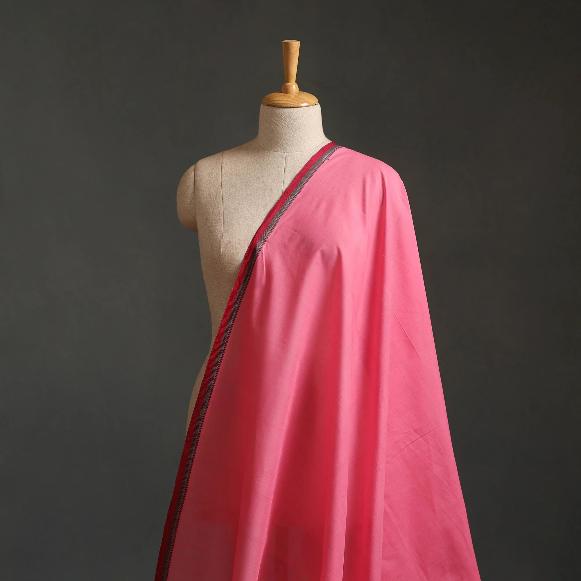 Pink - Handloom Mangalagiri Cotton Fabric with Thread Border 08