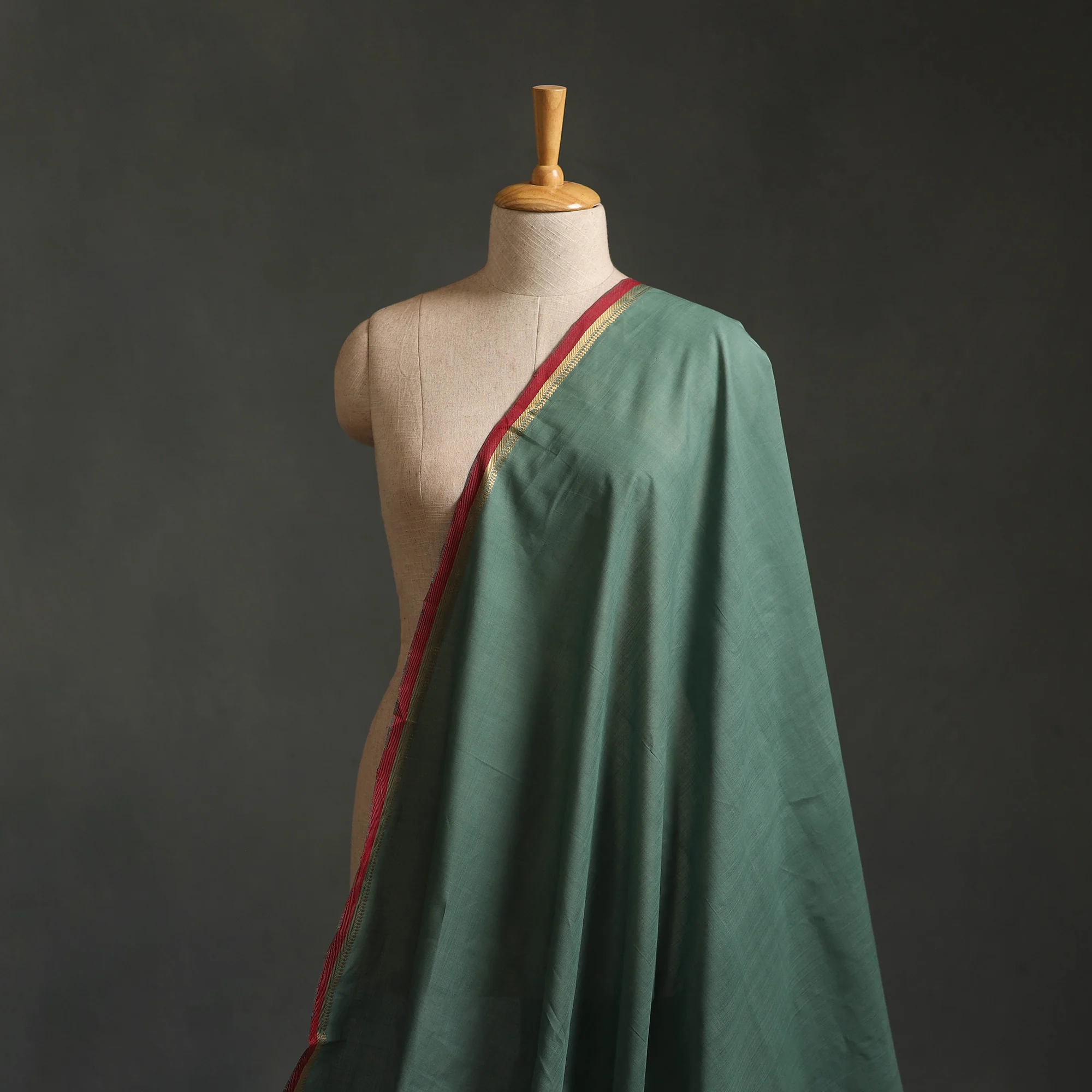 Green - Handloom Mangalagiri Cotton Fabric with Zari Border 02